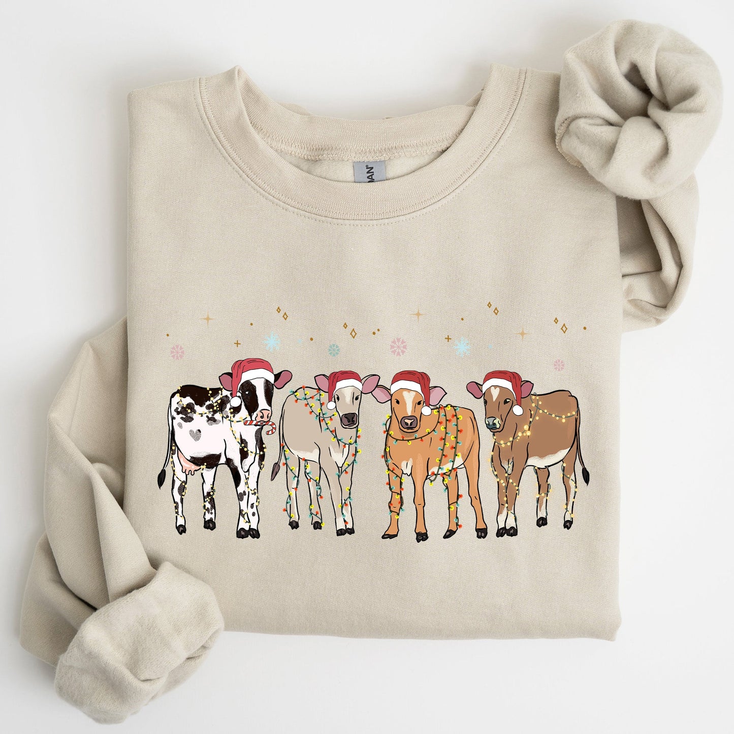 Christmas Calves, Holstein, Cow Lovers, Santa, Farm Life, Winter, Snow, Xmas Sweatshirt