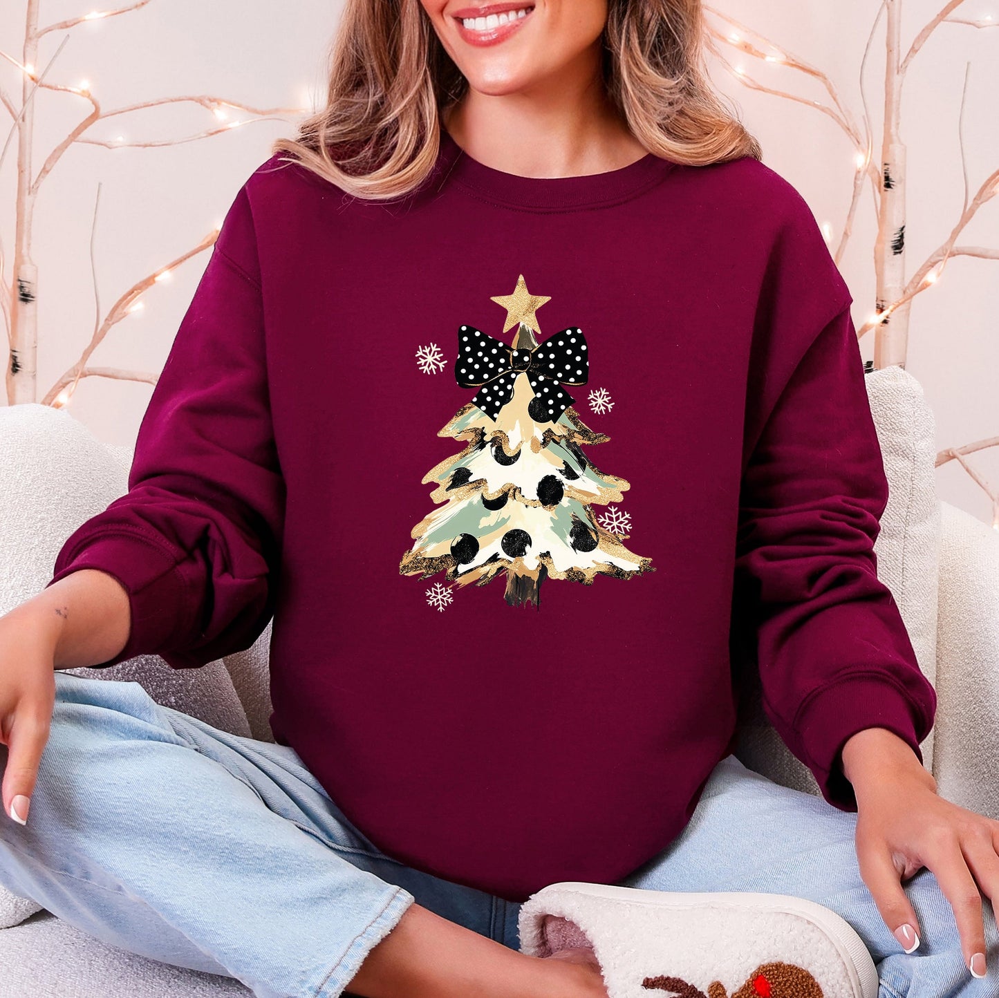 Christmas Camo Tree, Cute, Ribbon, Coquette, Santa Sweatshirt