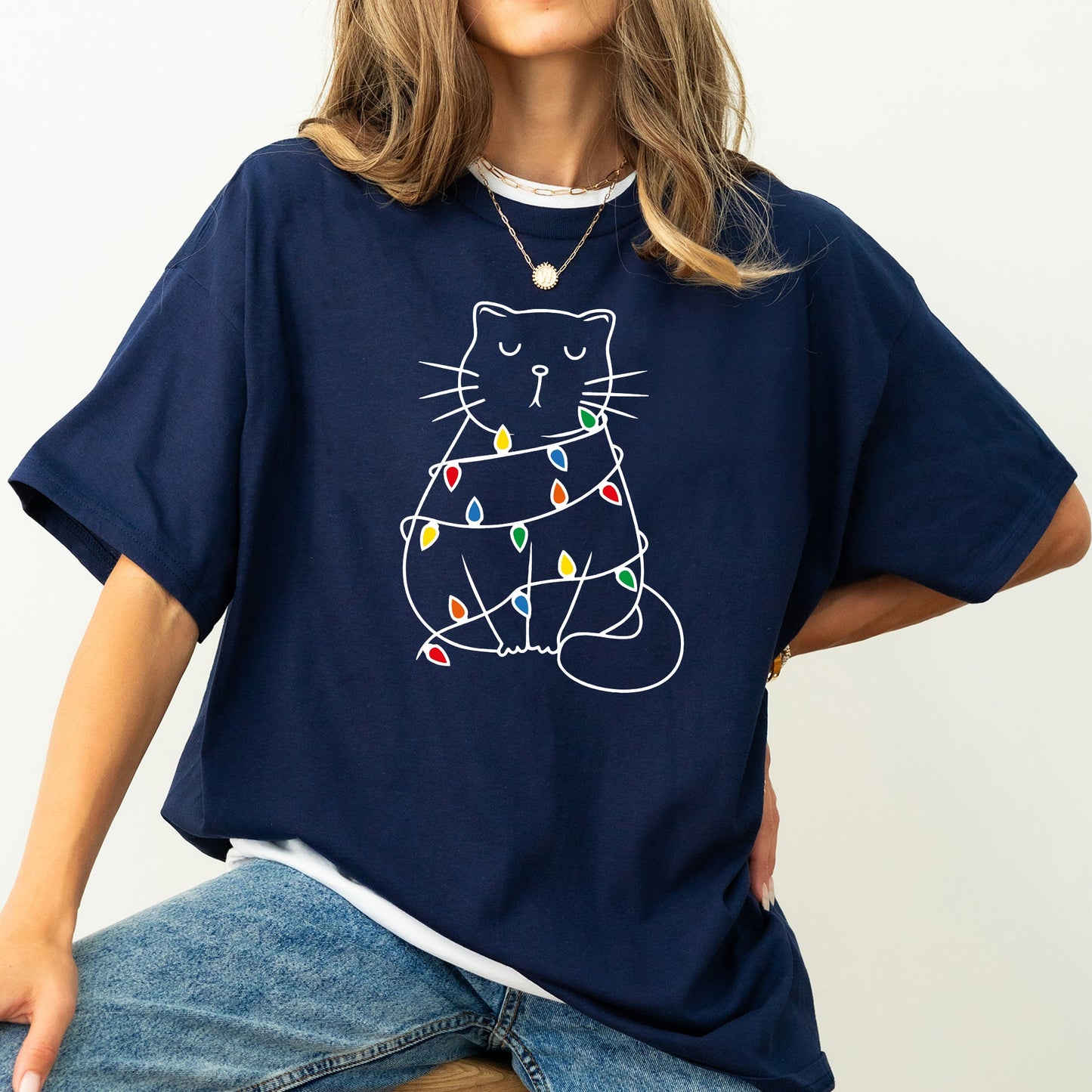 Christmas Cat, Lights, Cute, Cat Lover, Feline, Santa, Gift Tshirt Comfort Colors T-Shirt