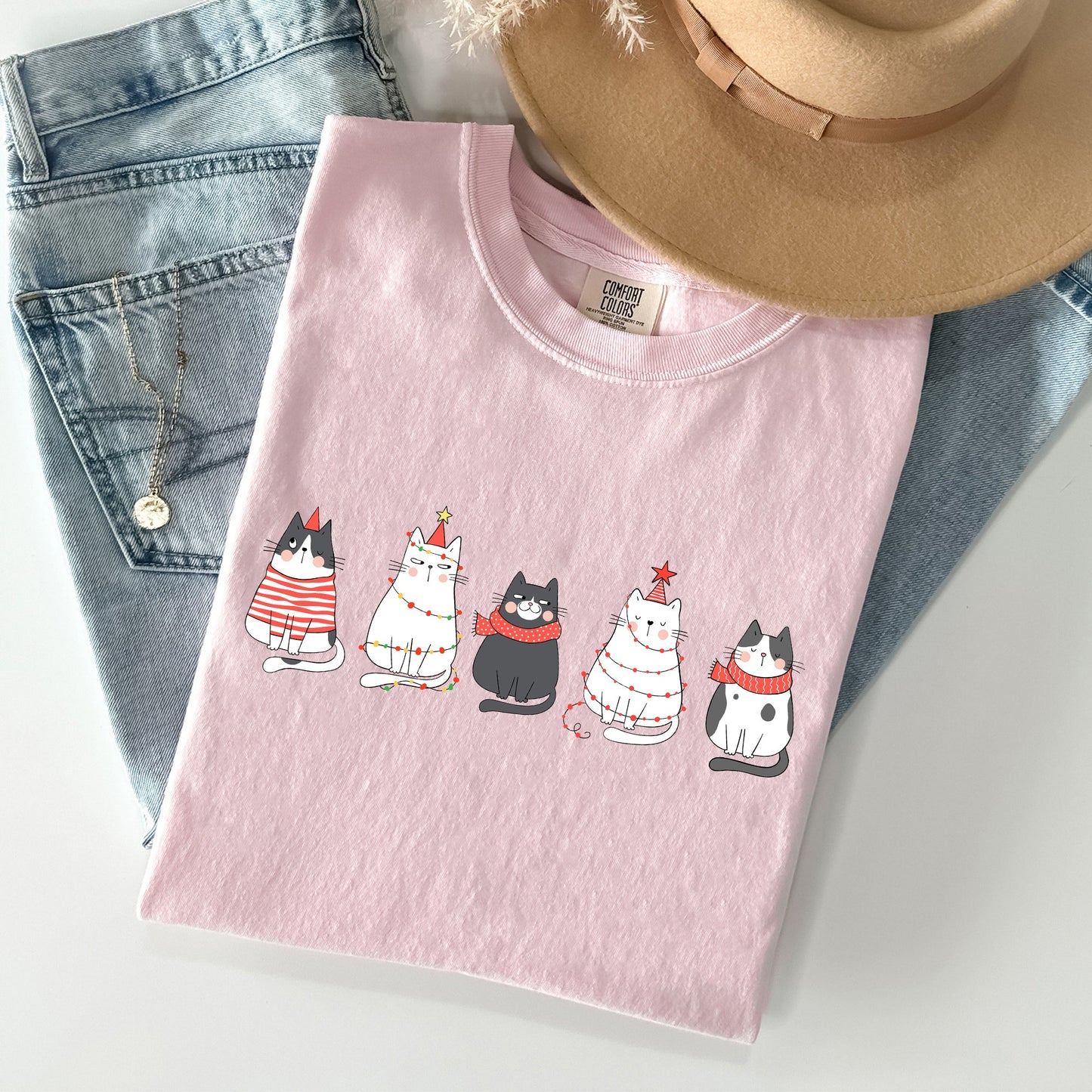Christmas Cats, Kitties, Cat Lovers, Santa, Winter, Snow, Xmas Tshirt Comfort Colors T-Shirt