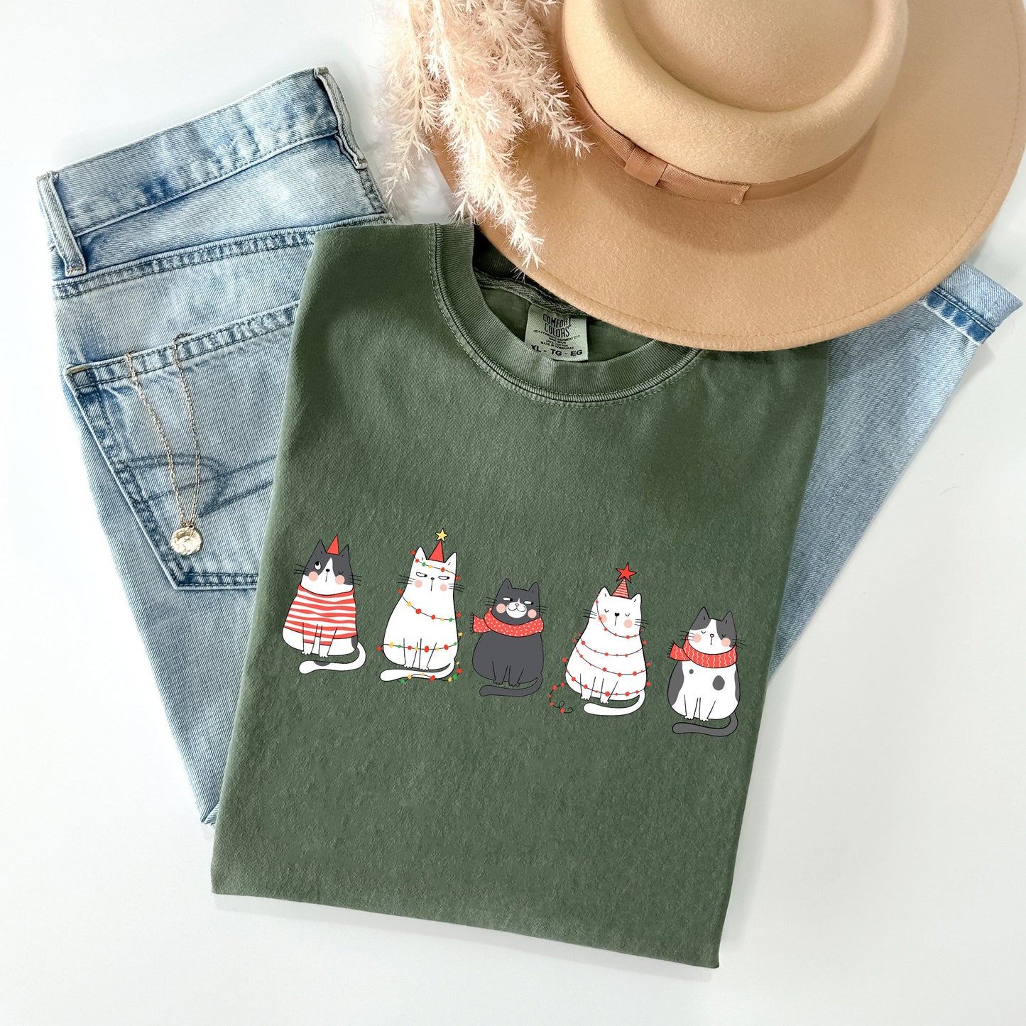 Christmas Cats, Kitties, Cat Lovers, Santa, Winter, Snow, Xmas Tshirt Comfort Colors T-Shirt