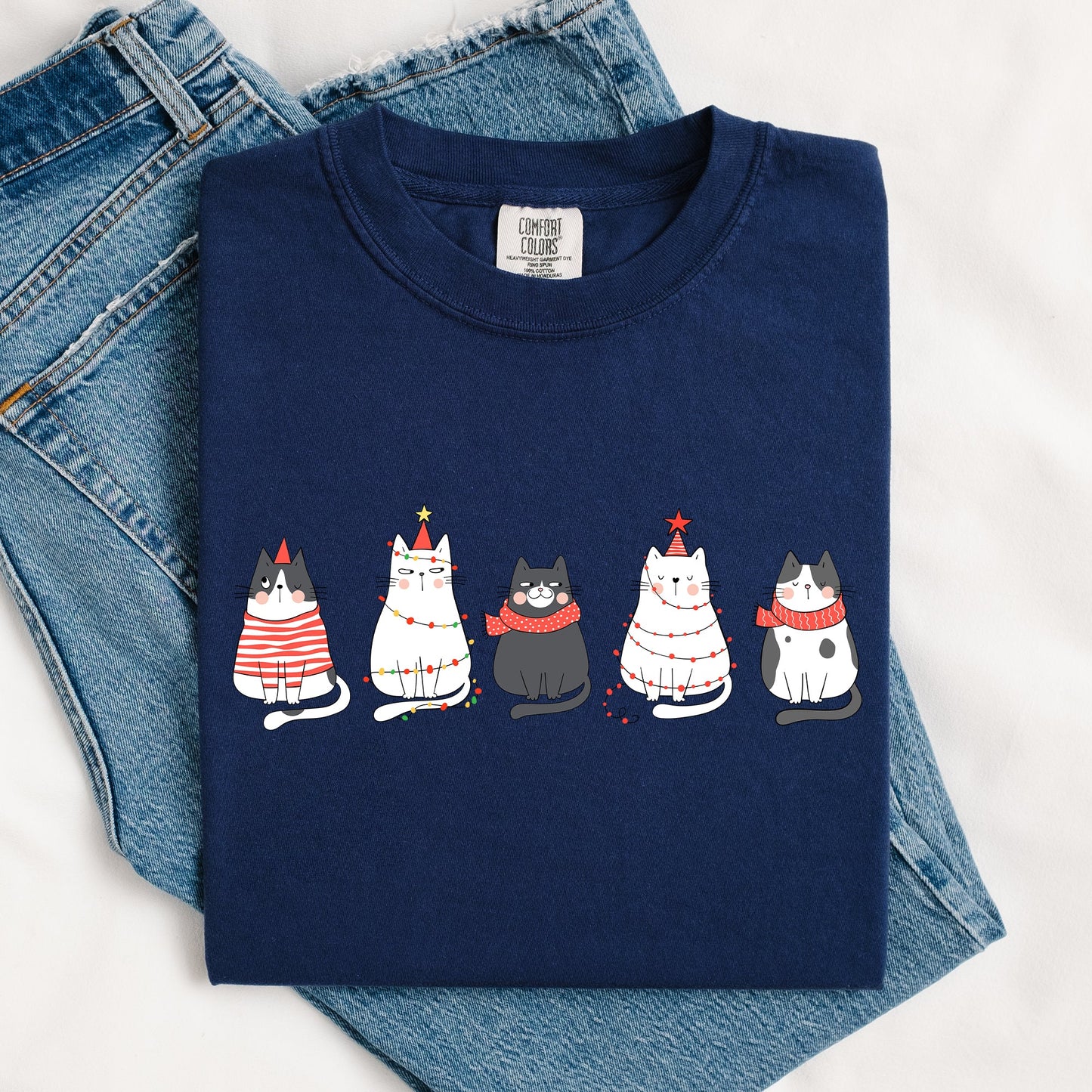 Christmas Cats, Kitties, Cat Lovers, Santa, Winter, Snow, Xmas Tshirt Comfort Colors T-Shirt