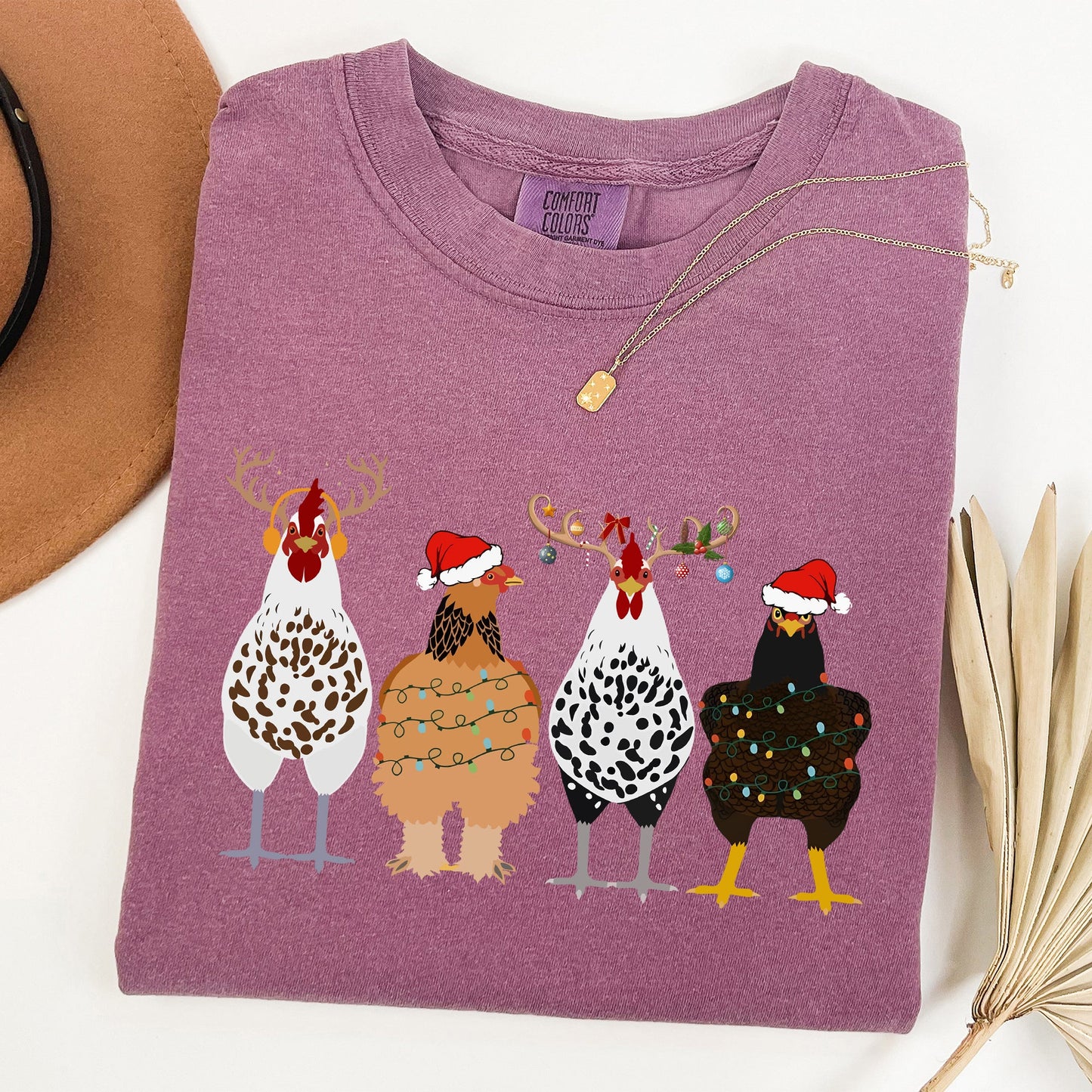 Christmas Chickens In A Row, Chicken Lovers, Santa, Farm Life, Winter, Snow, Xmas Tshirt Comfort Colors T-Shirt