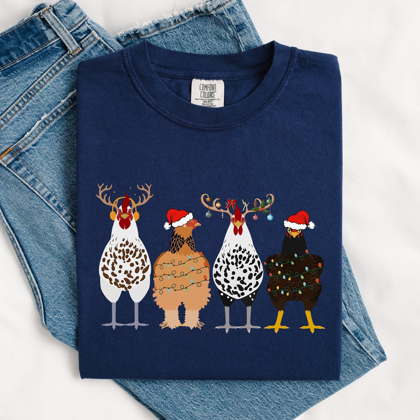 Christmas Chickens In A Row, Chicken Lovers, Santa, Farm Life, Winter, Snow, Xmas Tshirt Comfort Colors T-Shirt