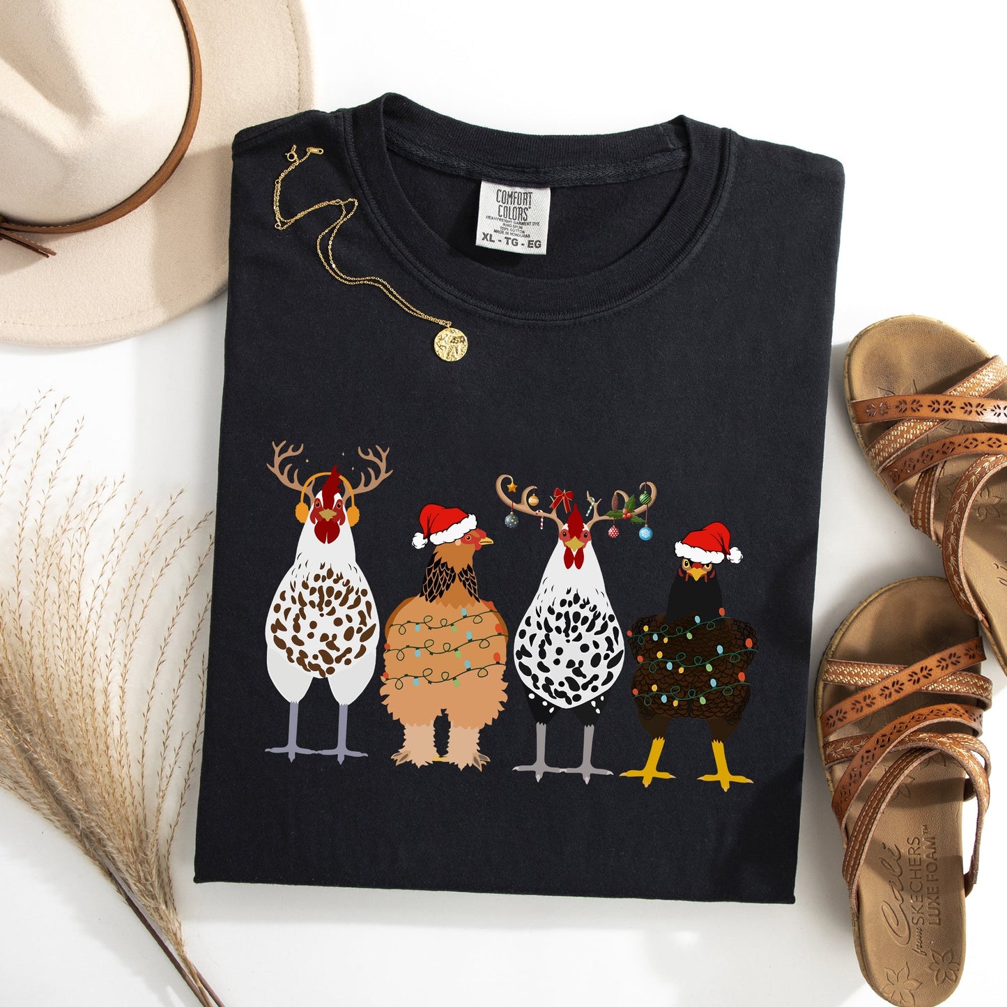 Christmas Chickens In A Row, Chicken Lovers, Santa, Farm Life, Winter, Snow, Xmas Tshirt Comfort Colors T-Shirt