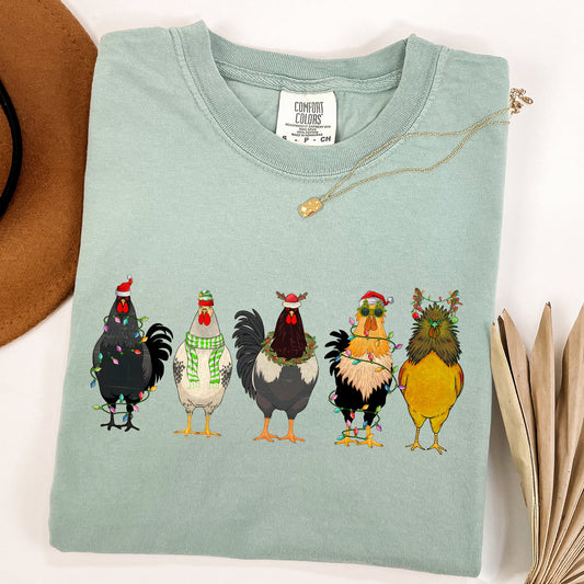 Christmas Chickens, Chicken Lovers, Santa, Farm Life, Winter, Snow, Xmas Tshirt Comfort Colors T-Shirt