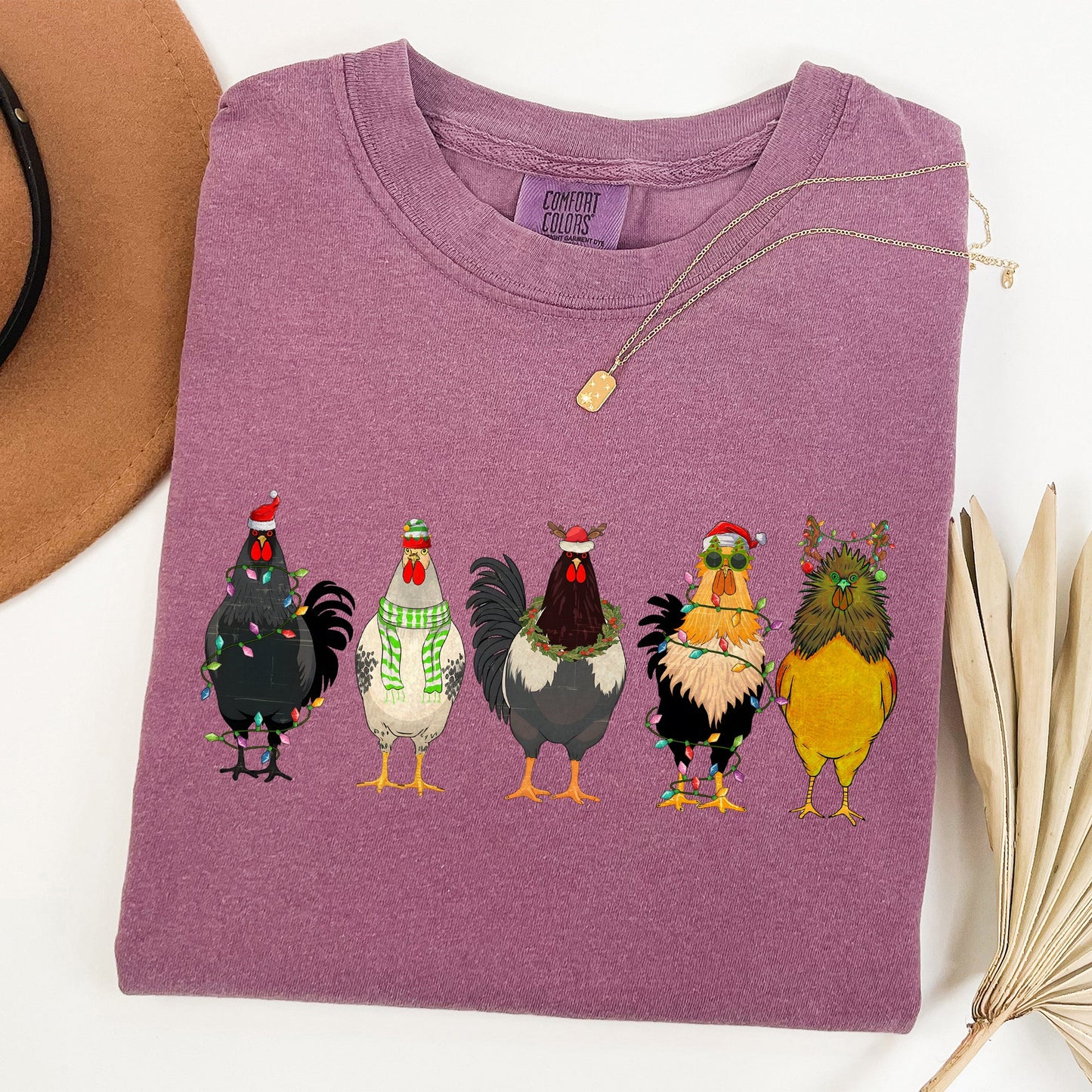 Christmas Chickens, Chicken Lovers, Santa, Farm Life, Winter, Snow, Xmas Tshirt Comfort Colors T-Shirt