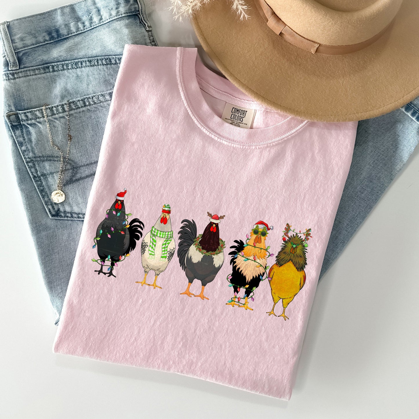 Christmas Chickens, Chicken Lovers, Santa, Farm Life, Winter, Snow, Xmas Tshirt Comfort Colors T-Shirt
