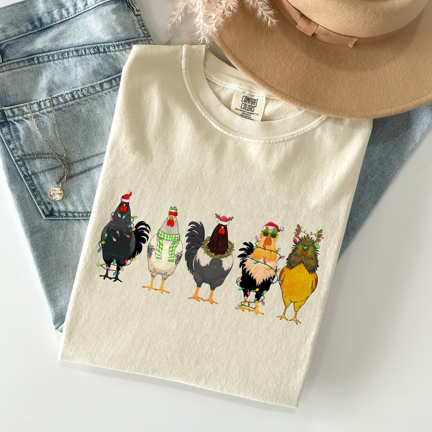 Christmas Chickens, Chicken Lovers, Santa, Farm Life, Winter, Snow, Xmas Tshirt Comfort Colors T-Shirt