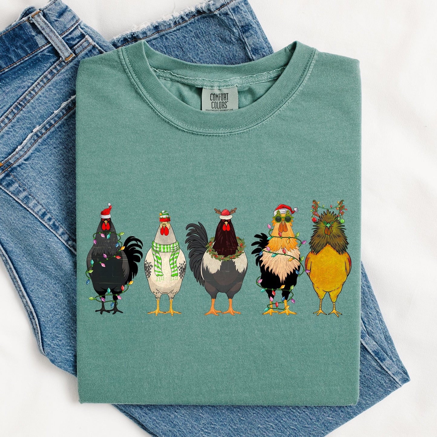 Christmas Chickens, Chicken Lovers, Santa, Farm Life, Winter, Snow, Xmas Tshirt Comfort Colors T-Shirt