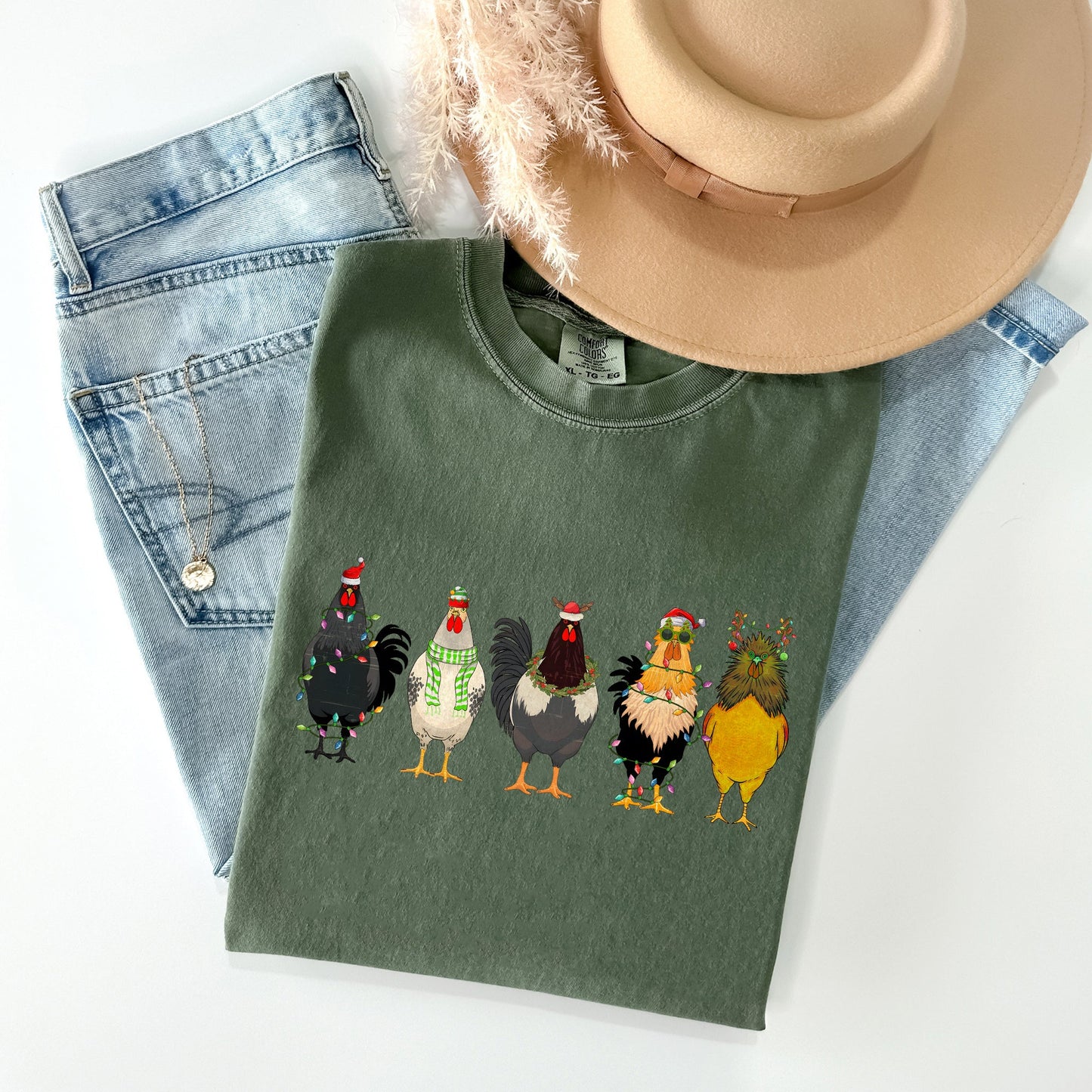 Christmas Chickens, Chicken Lovers, Santa, Farm Life, Winter, Snow, Xmas Tshirt Comfort Colors T-Shirt