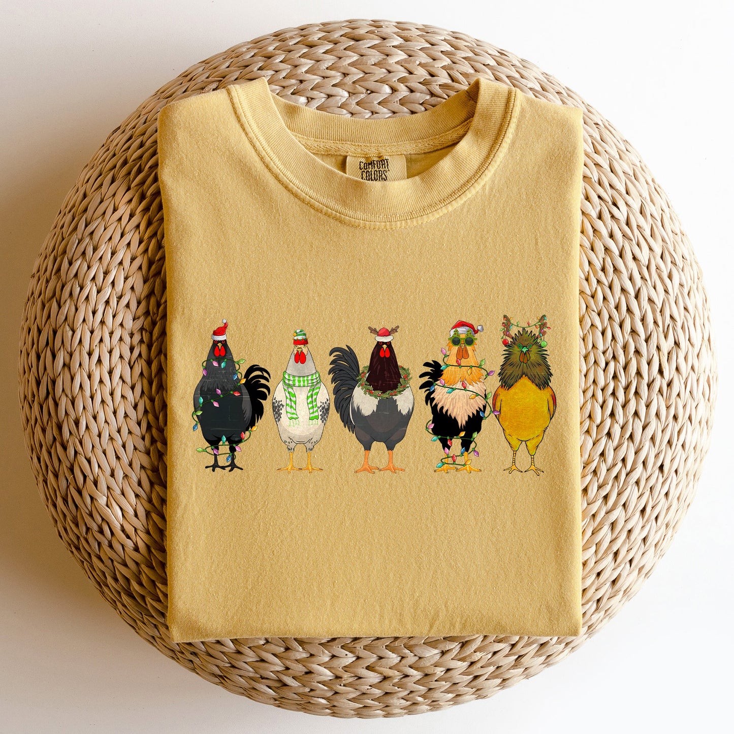 Christmas Chickens, Chicken Lovers, Santa, Farm Life, Winter, Snow, Xmas Tshirt Comfort Colors T-Shirt