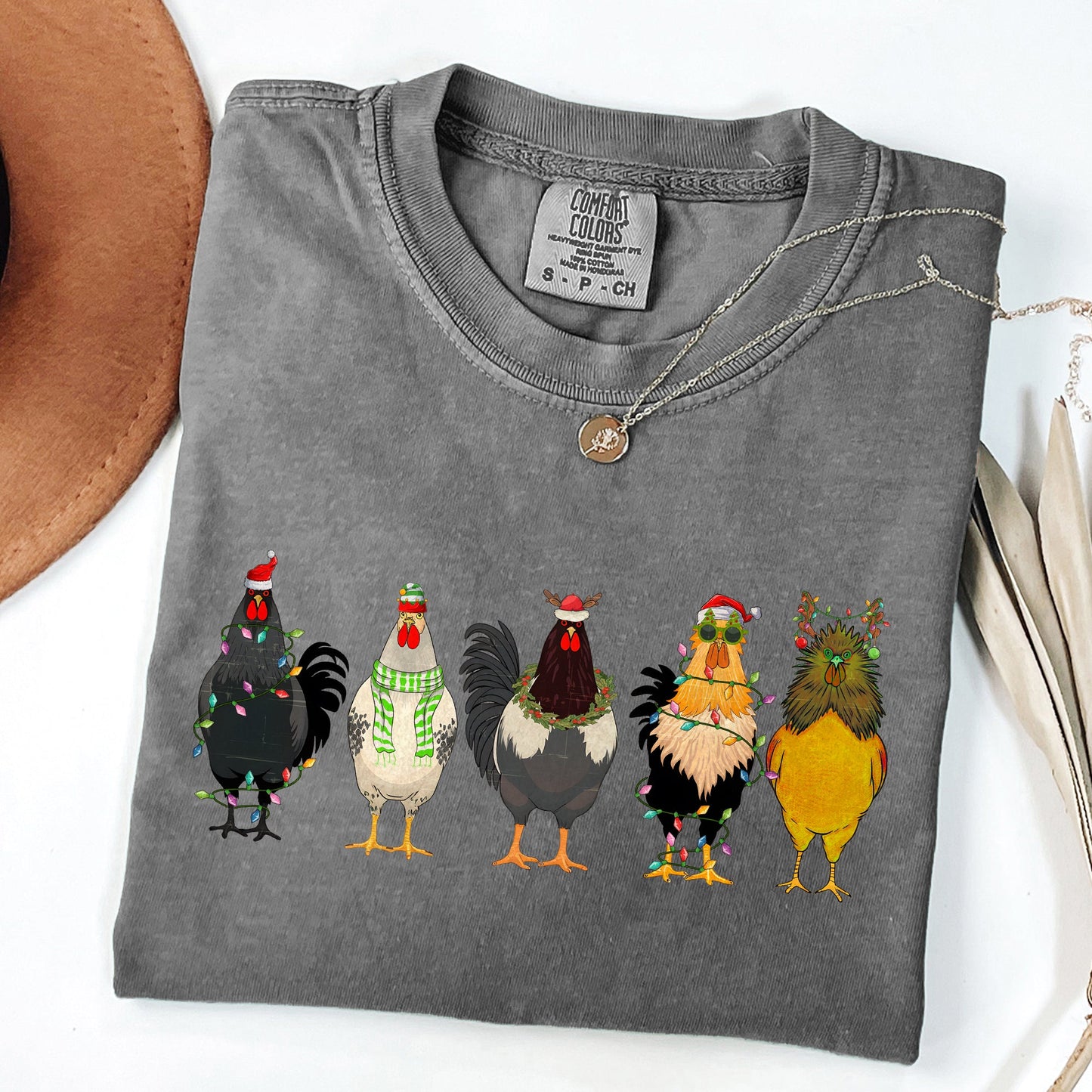 Christmas Chickens, Chicken Lovers, Santa, Farm Life, Winter, Snow, Xmas Tshirt Comfort Colors T-Shirt