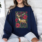 Christmas Deer, Colorful, Flowers, Santa, Snow Sweatshirt