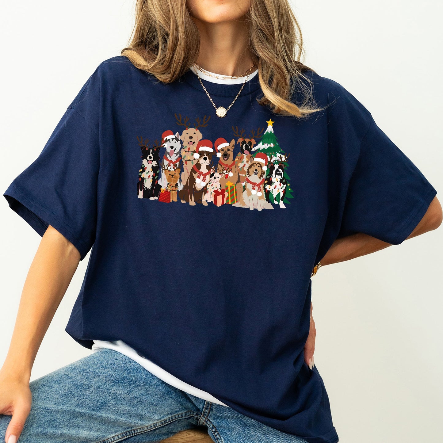 Christmas Dogs, Antlers, Reindeer, Santa, Dog Lover Tshirt Comfort Colors T-Shirt