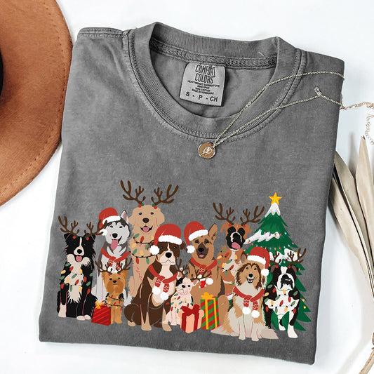 Christmas Dogs, Antlers, Reindeer, Santa, Dog Lover Tshirt Comfort Colors T-Shirt