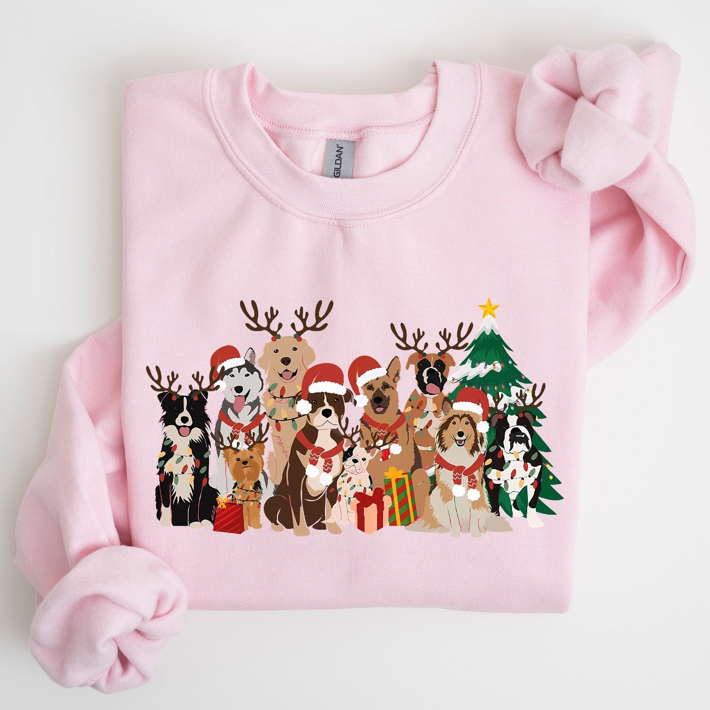 Christmas Dogs, Antlers, Reindeer, Santa, Dog Lover Sweatshirt