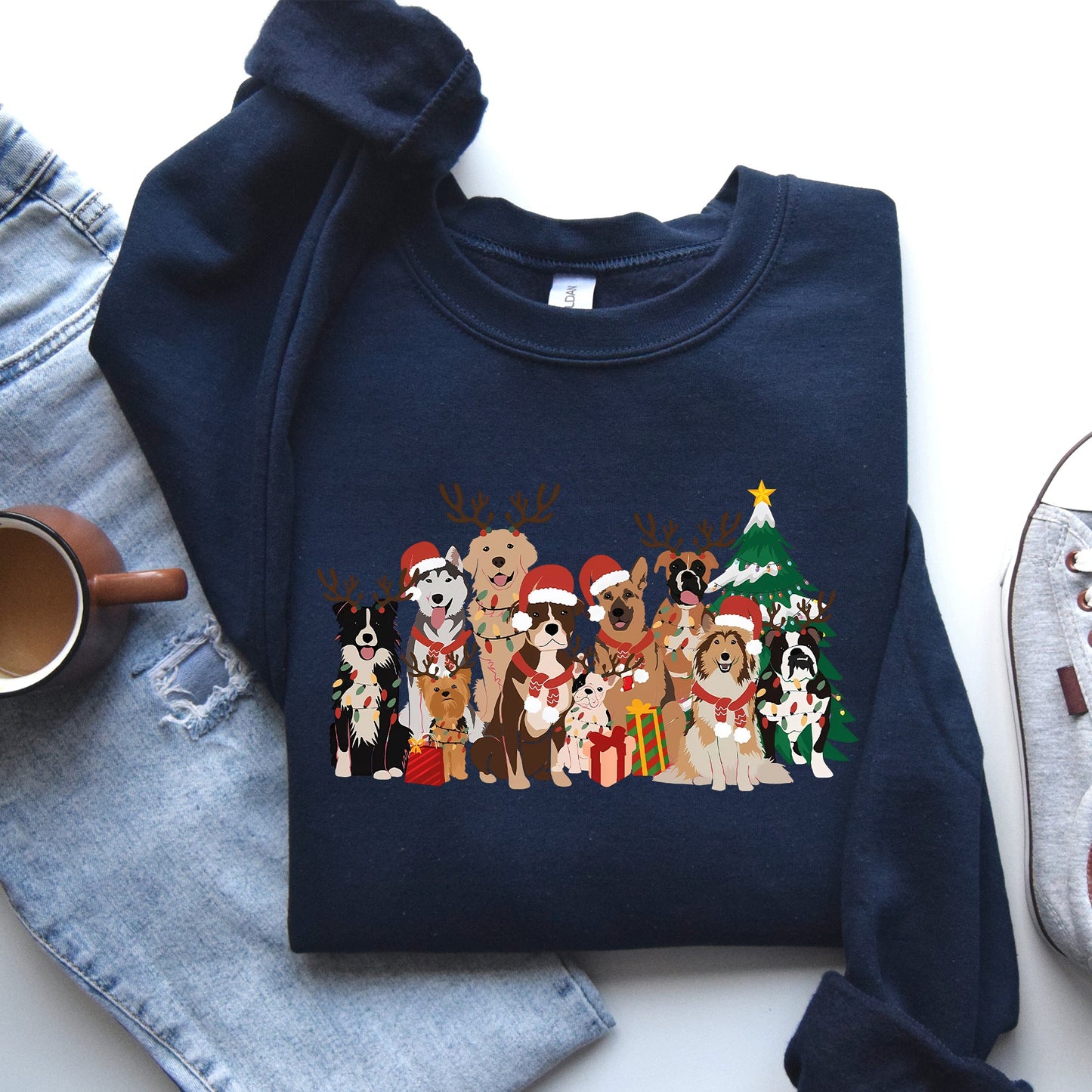 Christmas Dogs, Antlers, Reindeer, Santa, Dog Lover Sweatshirt
