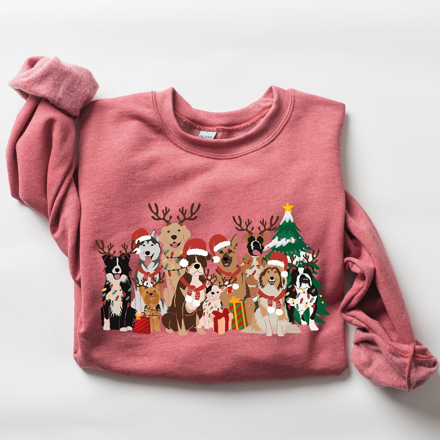 Christmas Dogs, Antlers, Reindeer, Santa, Dog Lover Sweatshirt