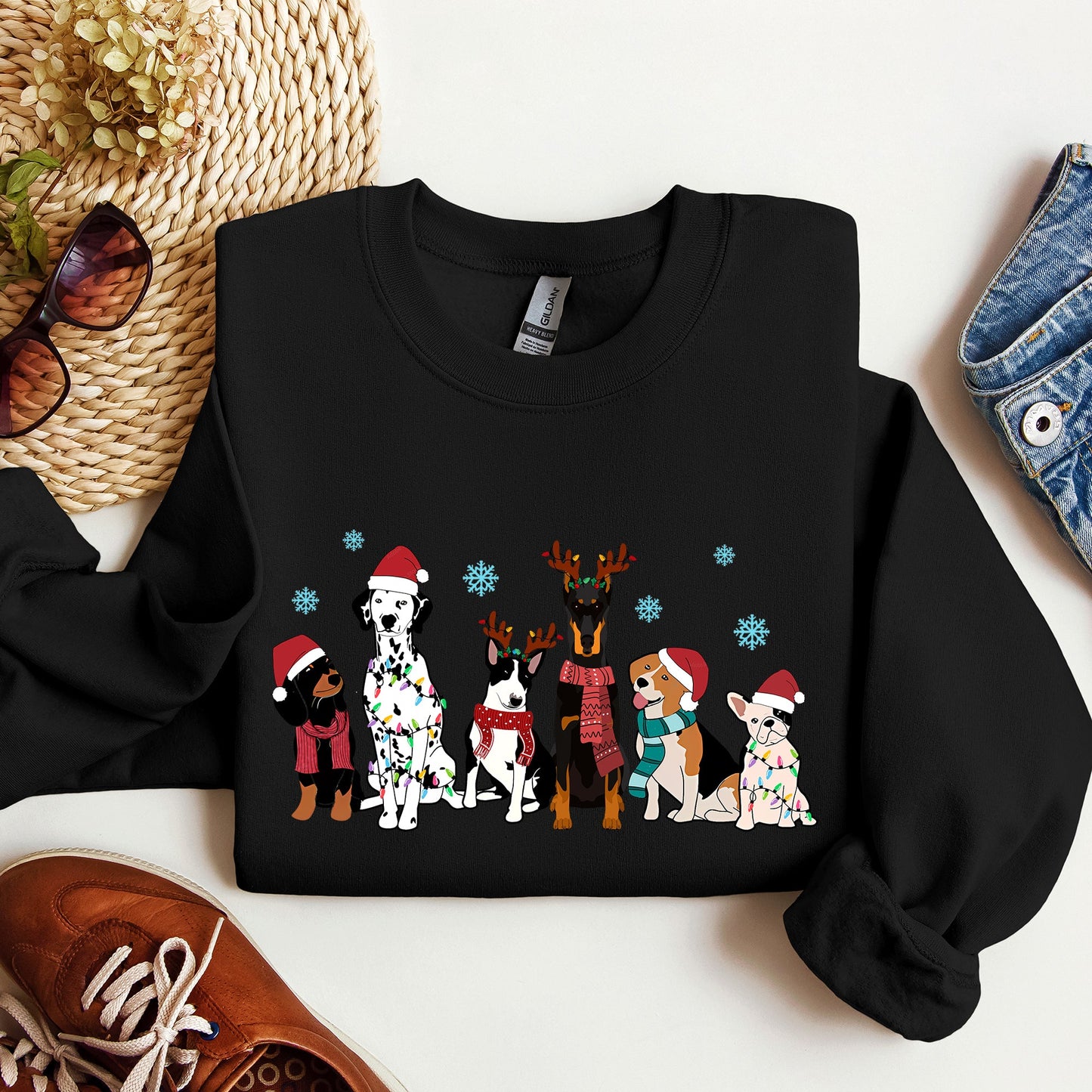 Christmas Dogs, Dalmation, Frenchie, Dog Lovers, Santa, Pet Sweatshirt