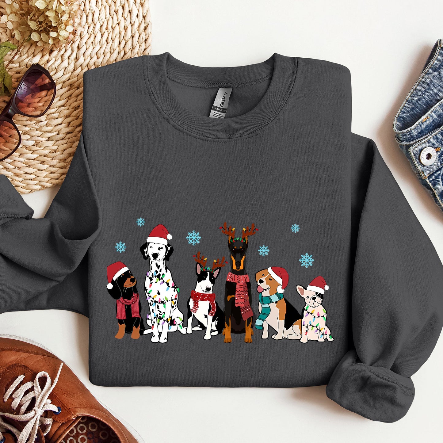 Christmas Dogs, Dalmation, Frenchie, Dog Lovers, Santa, Pet Sweatshirt