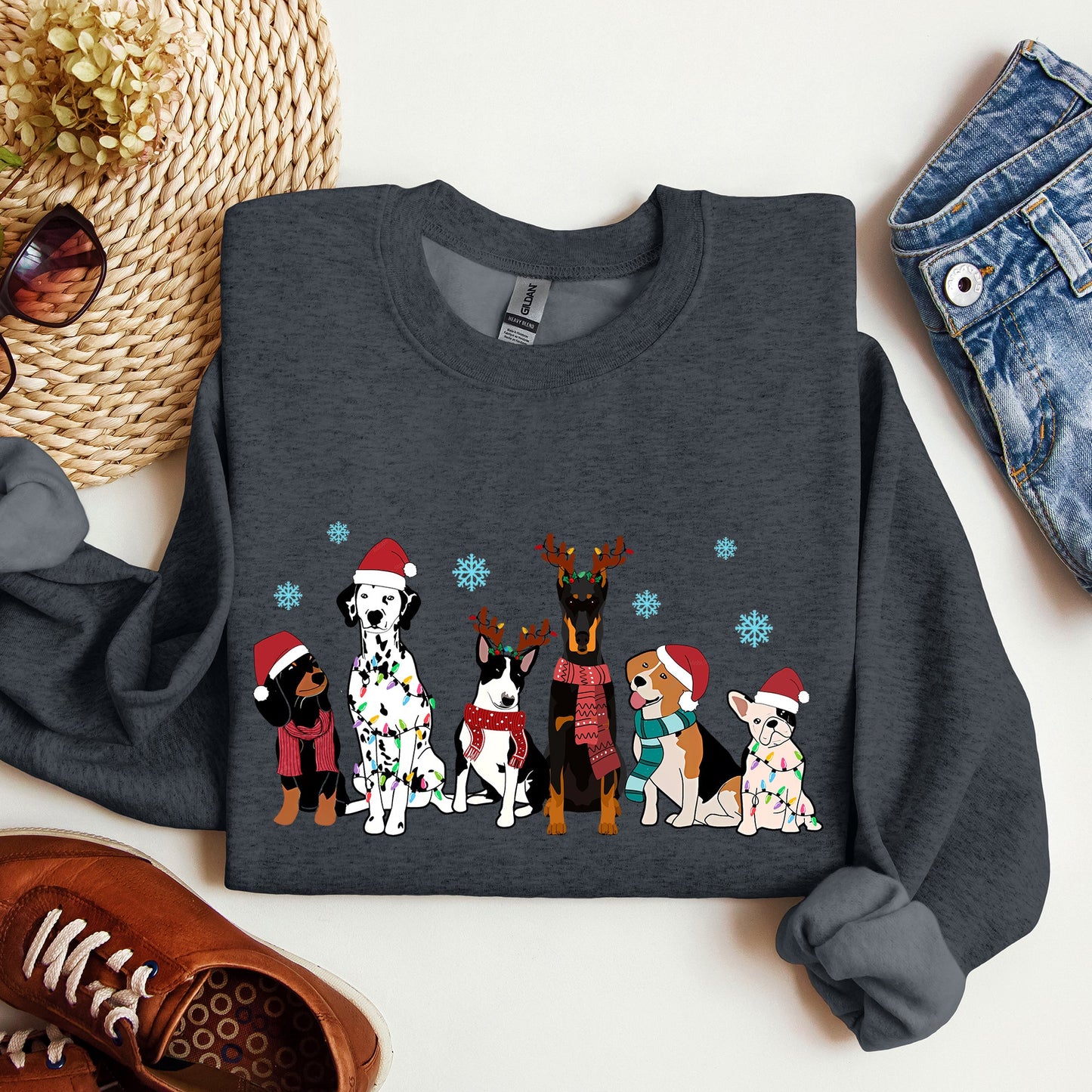 Christmas Dogs, Dalmation, Frenchie, Dog Lovers, Santa, Pet Sweatshirt