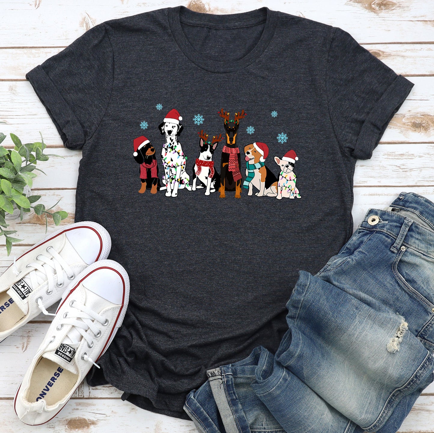 Christmas Dogs, Dalmation, Frenchie, Dog Lovers, Santa, Pet Super Soft Tees
