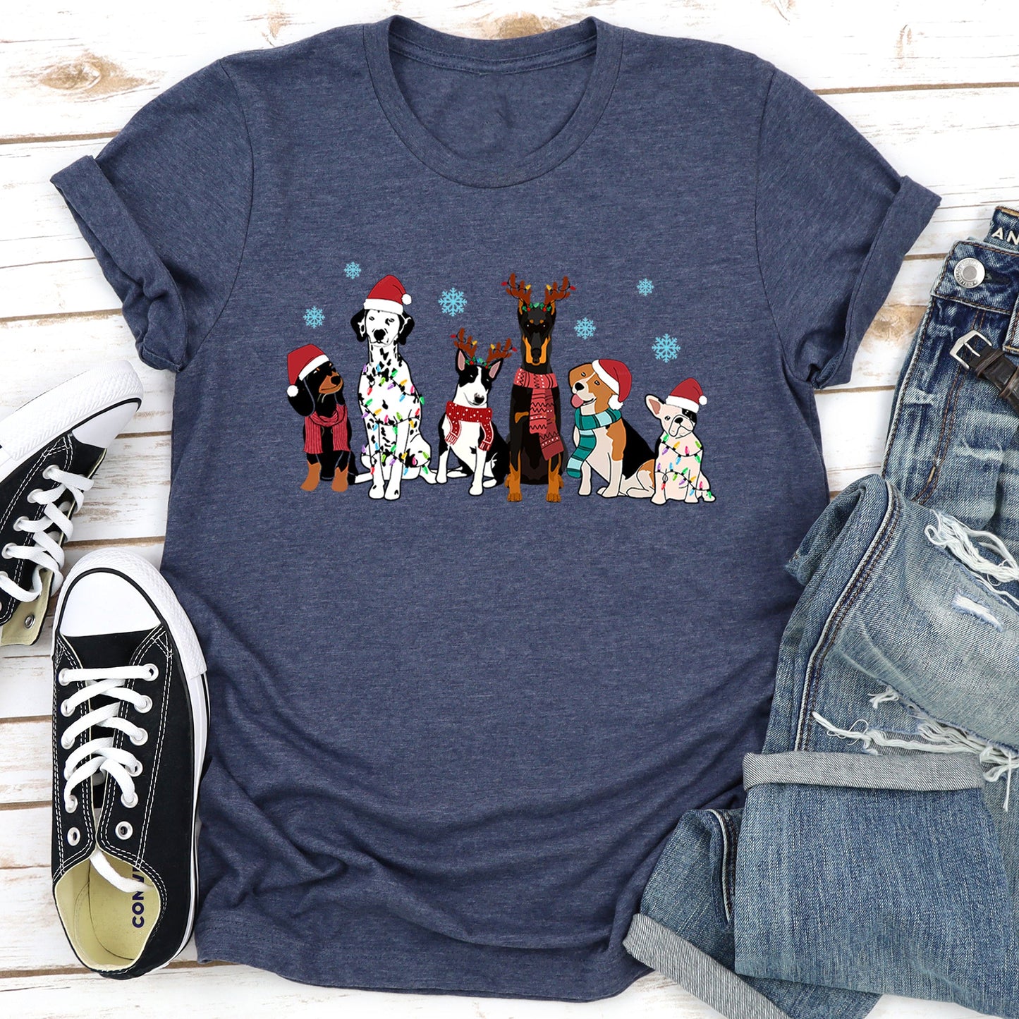 Christmas Dogs, Dalmation, Frenchie, Dog Lovers, Santa, Pet Super Soft Tees