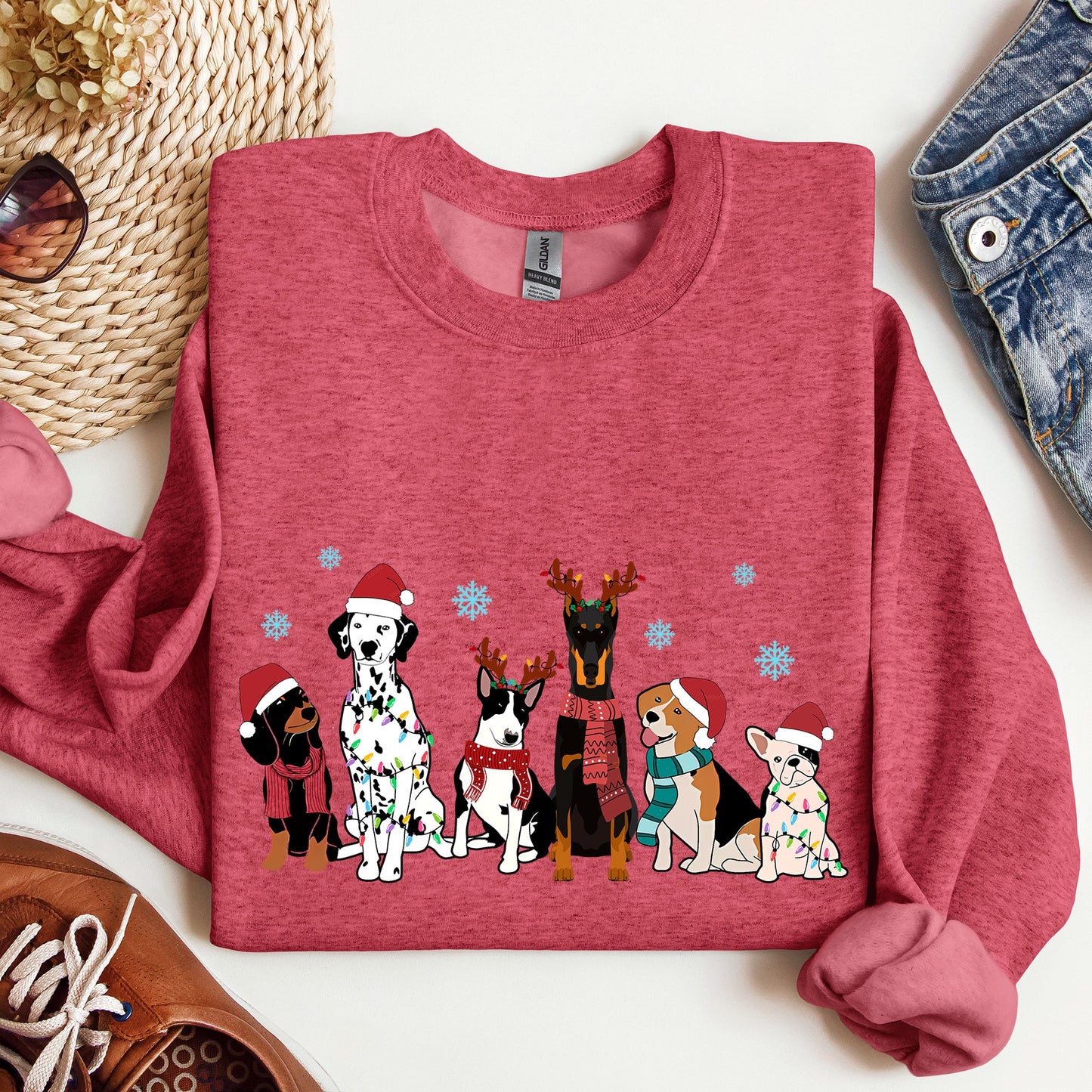 Christmas Dogs, Dalmation, Frenchie, Dog Lovers, Santa, Pet Sweatshirt
