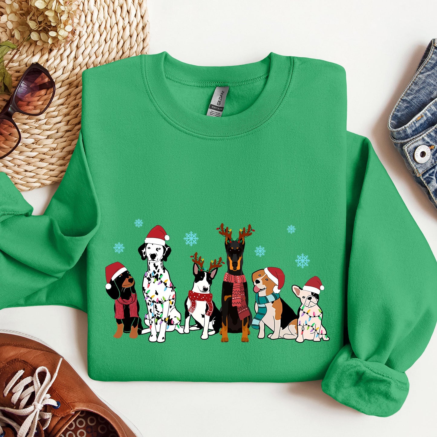 Christmas Dogs, Dalmation, Frenchie, Dog Lovers, Santa, Pet Sweatshirt