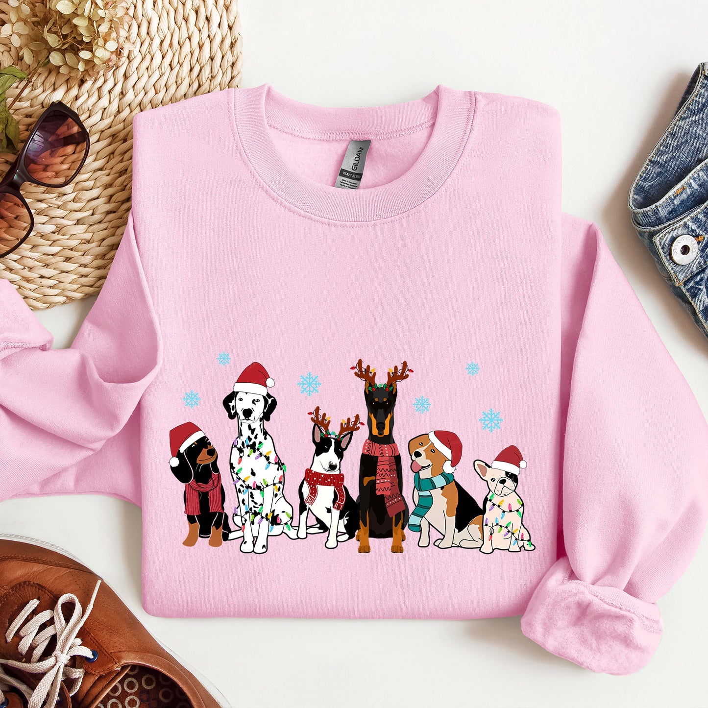 Christmas Dogs, Dalmation, Frenchie, Dog Lovers, Santa, Pet Sweatshirt