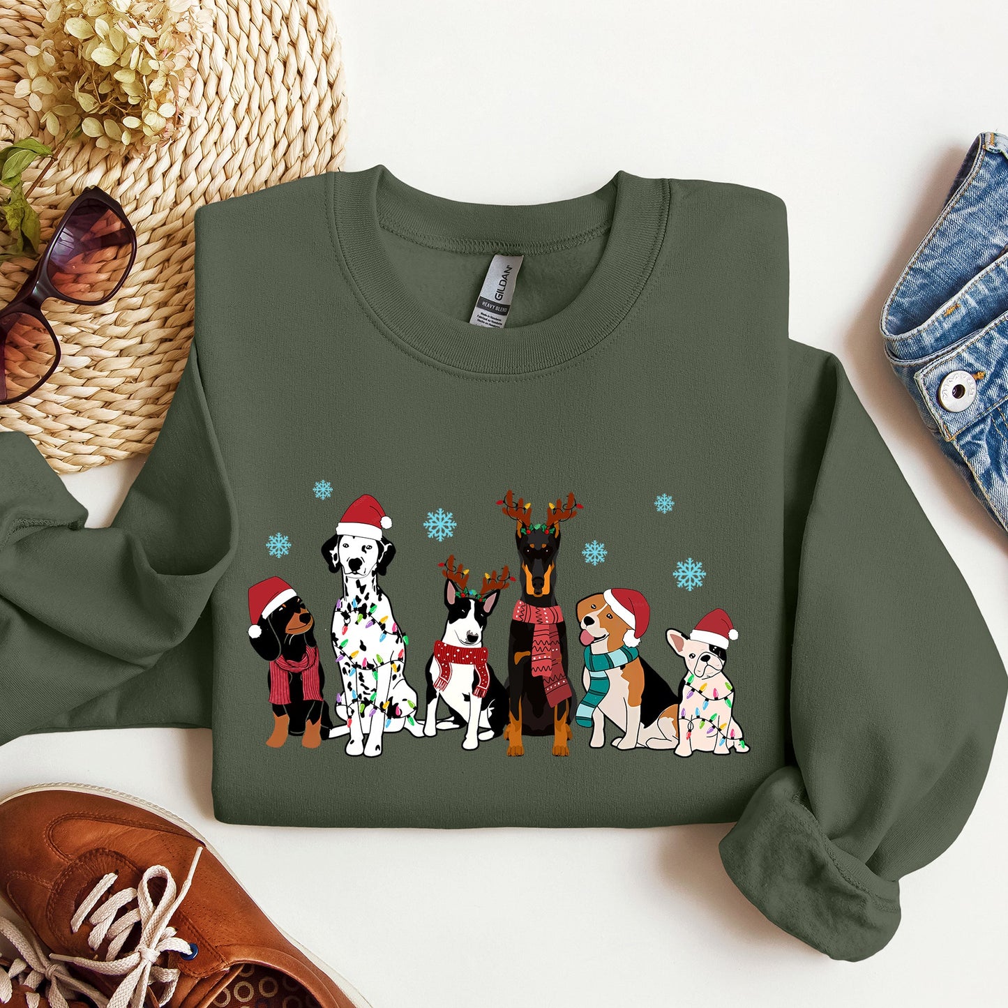 Christmas Dogs, Dalmation, Frenchie, Dog Lovers, Santa, Pet Sweatshirt