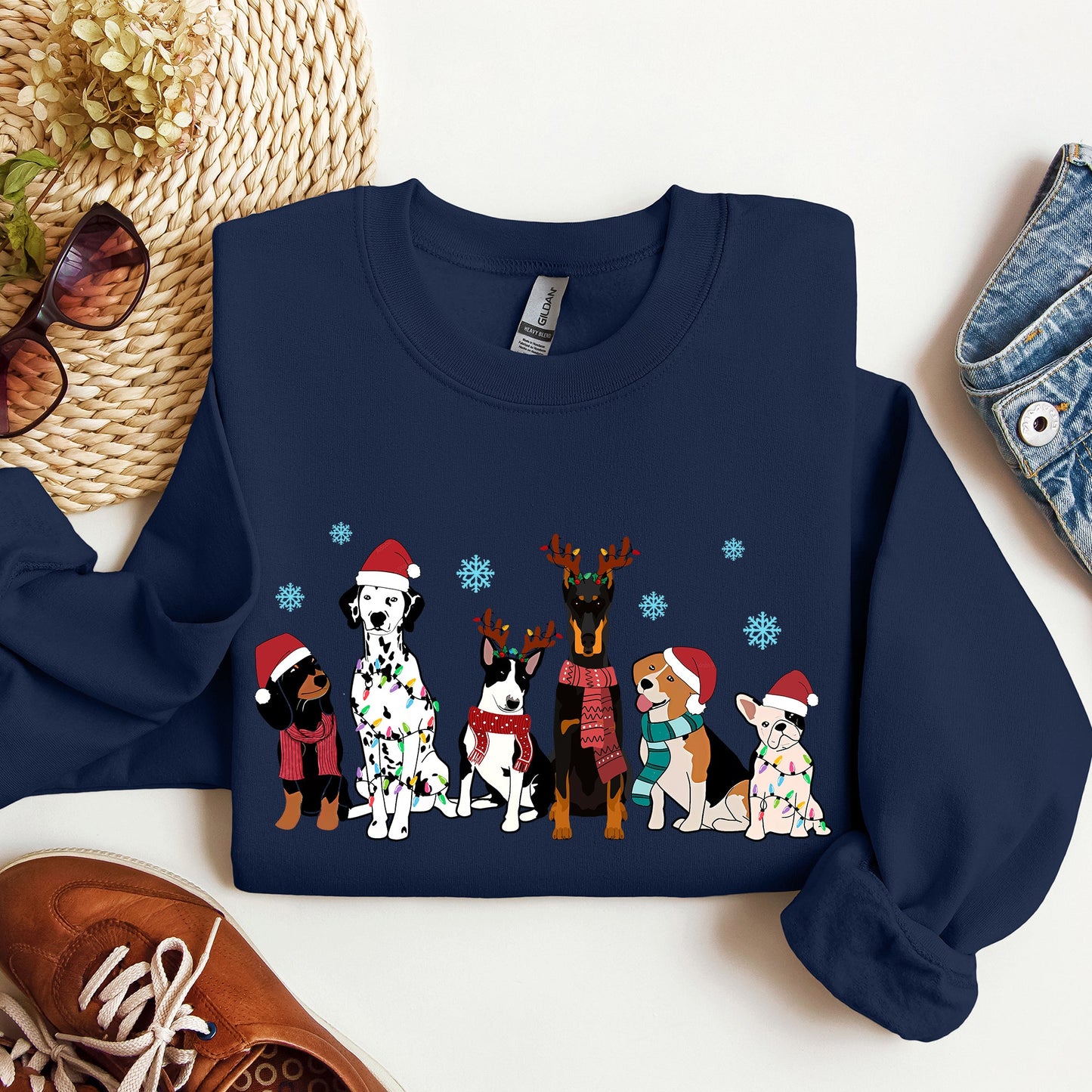 Christmas Dogs, Dalmation, Frenchie, Dog Lovers, Santa, Pet Sweatshirt