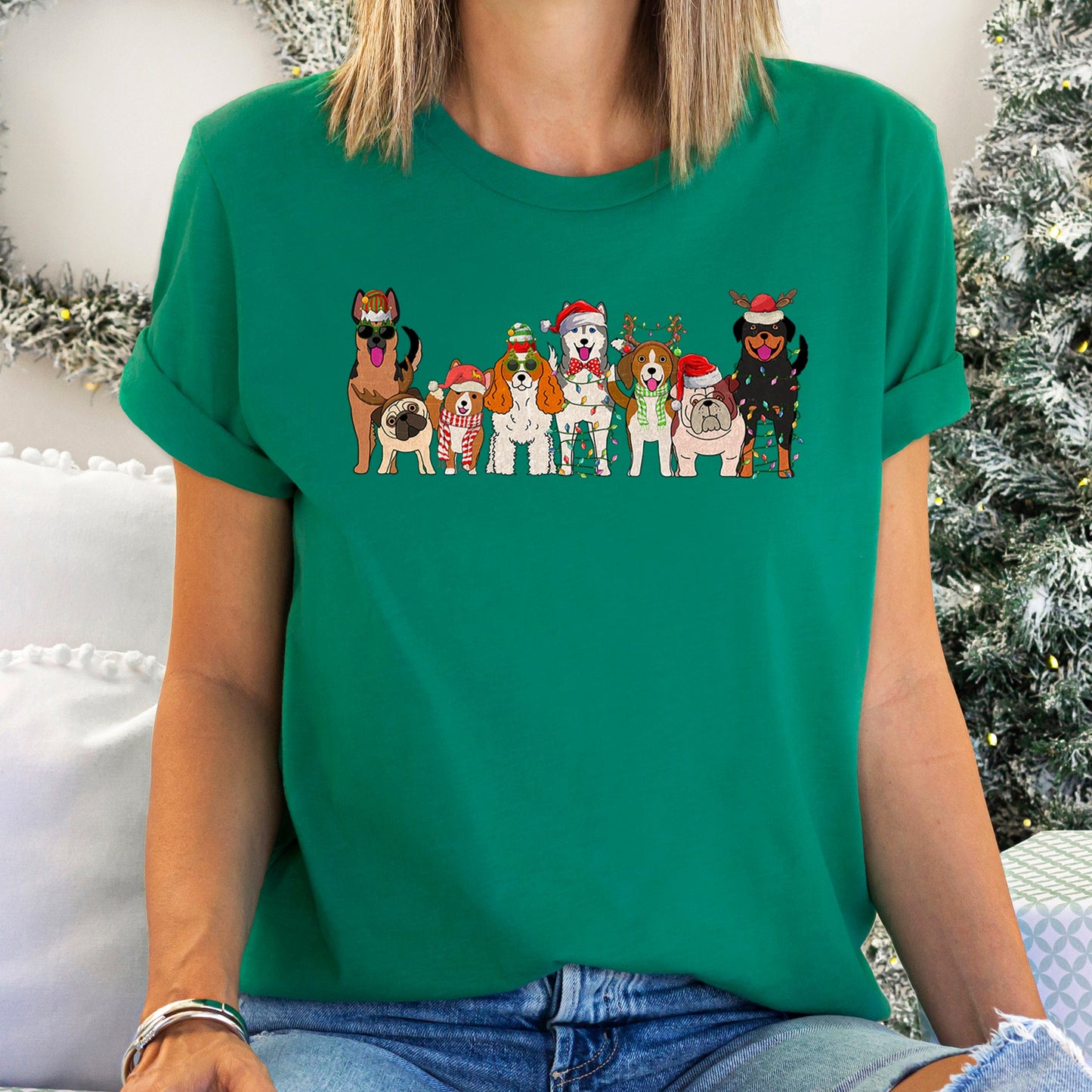 Christmas Dogs, Dog Lovers, Santa, Pet Super Soft Tees