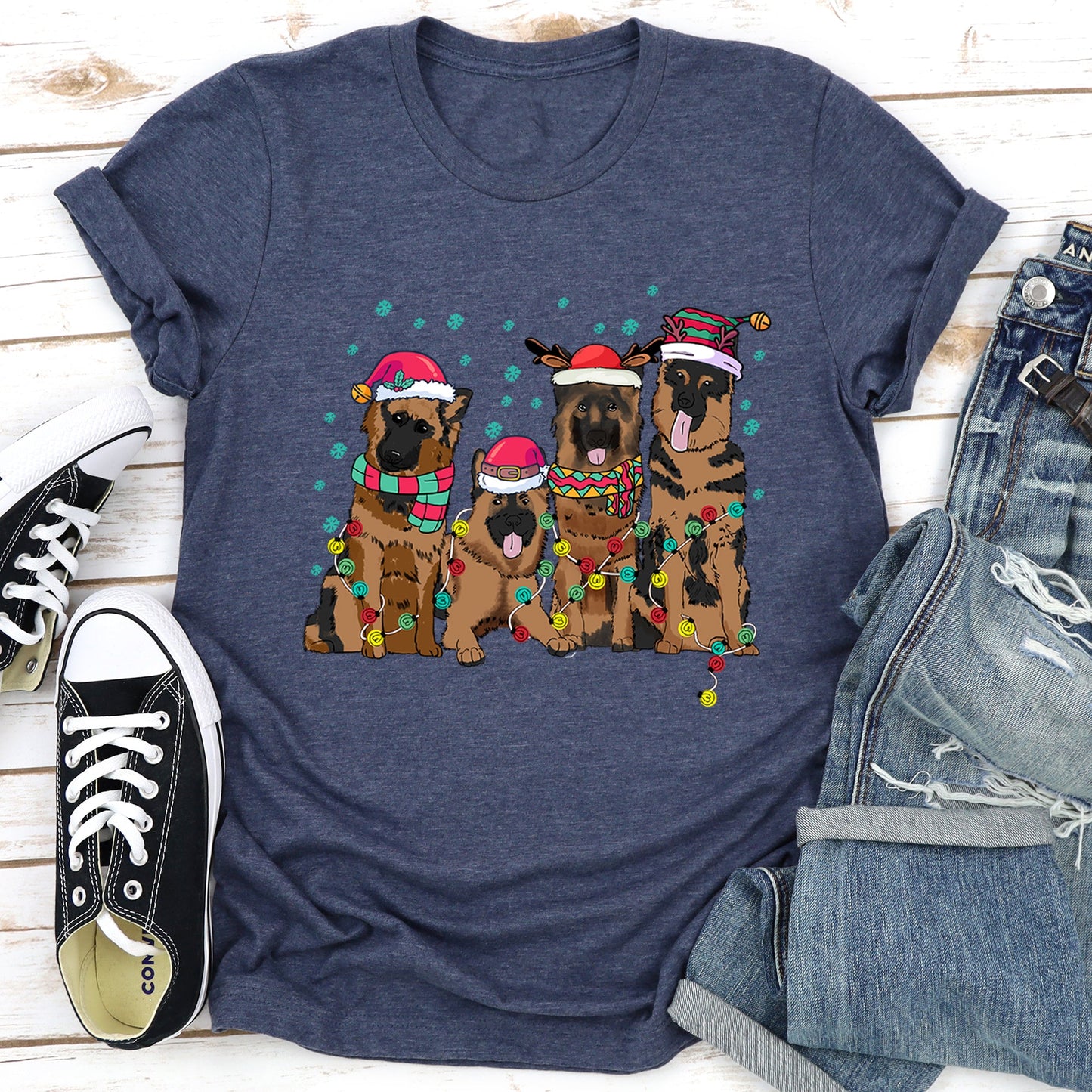 Christmas Dogs, German, Shepherd, Dog Lovers, Santa, Pet Super Soft Tees