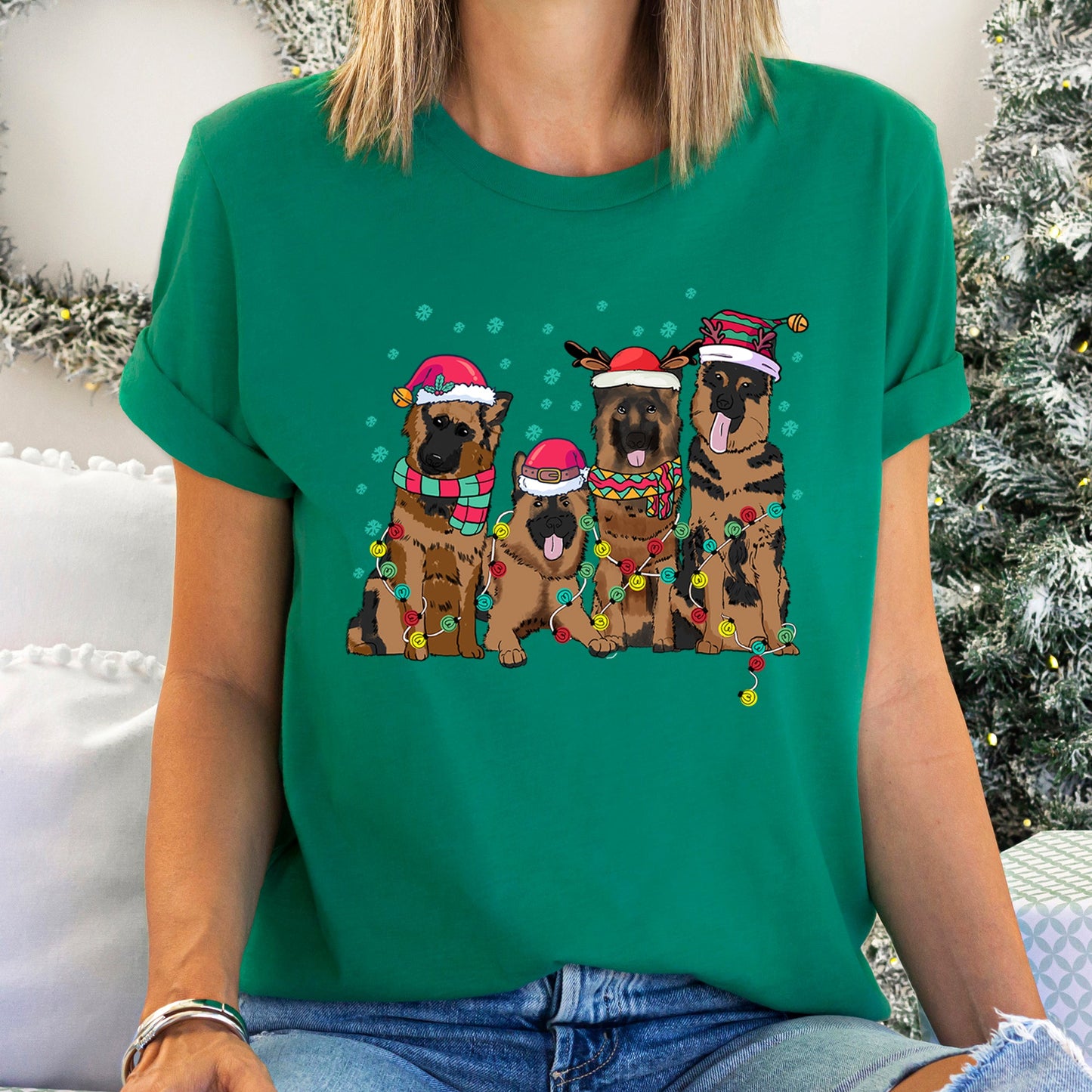 Christmas Dogs, German, Shepherd, Dog Lovers, Santa, Pet Super Soft Tees