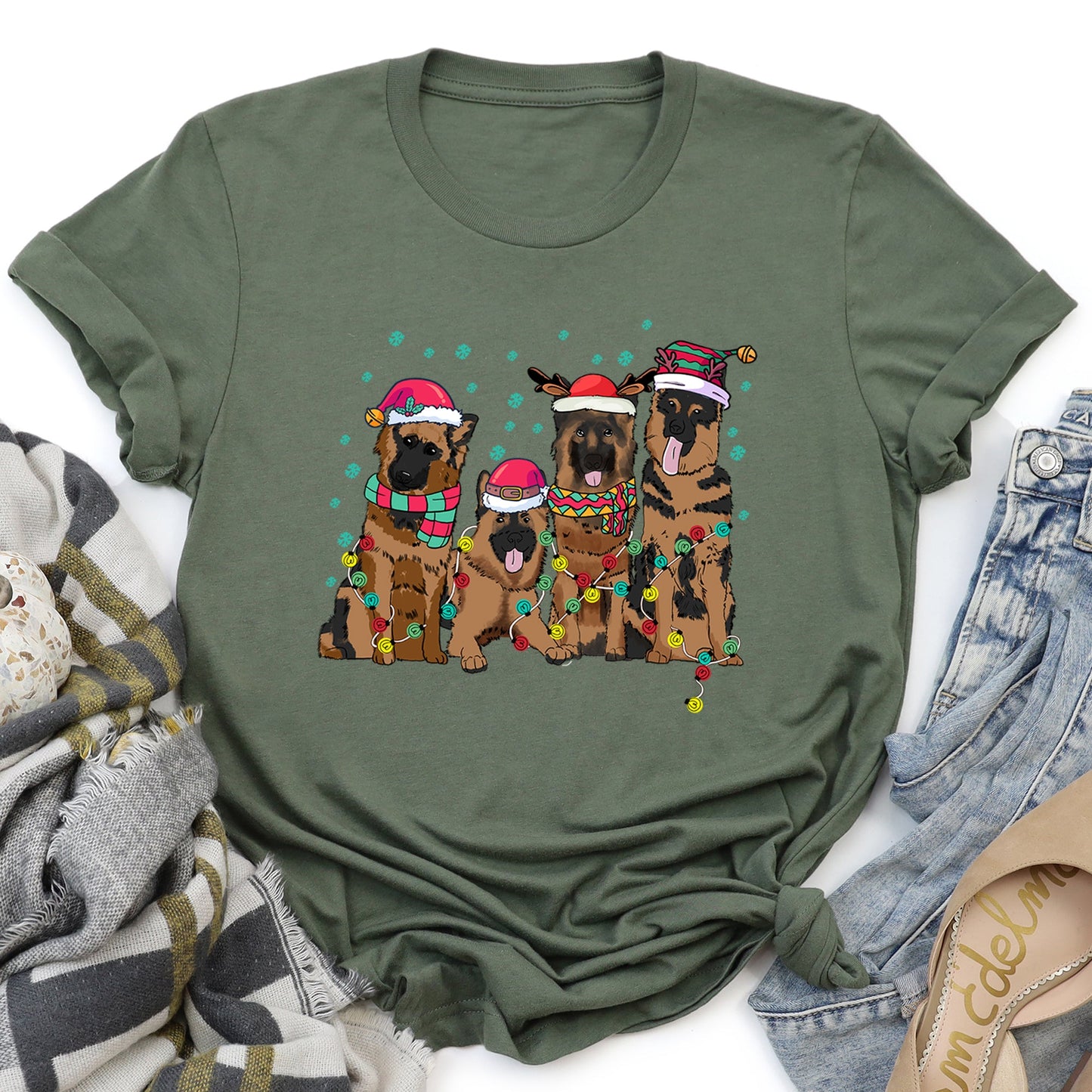 Christmas Dogs, German, Shepherd, Dog Lovers, Santa, Pet Super Soft Tees