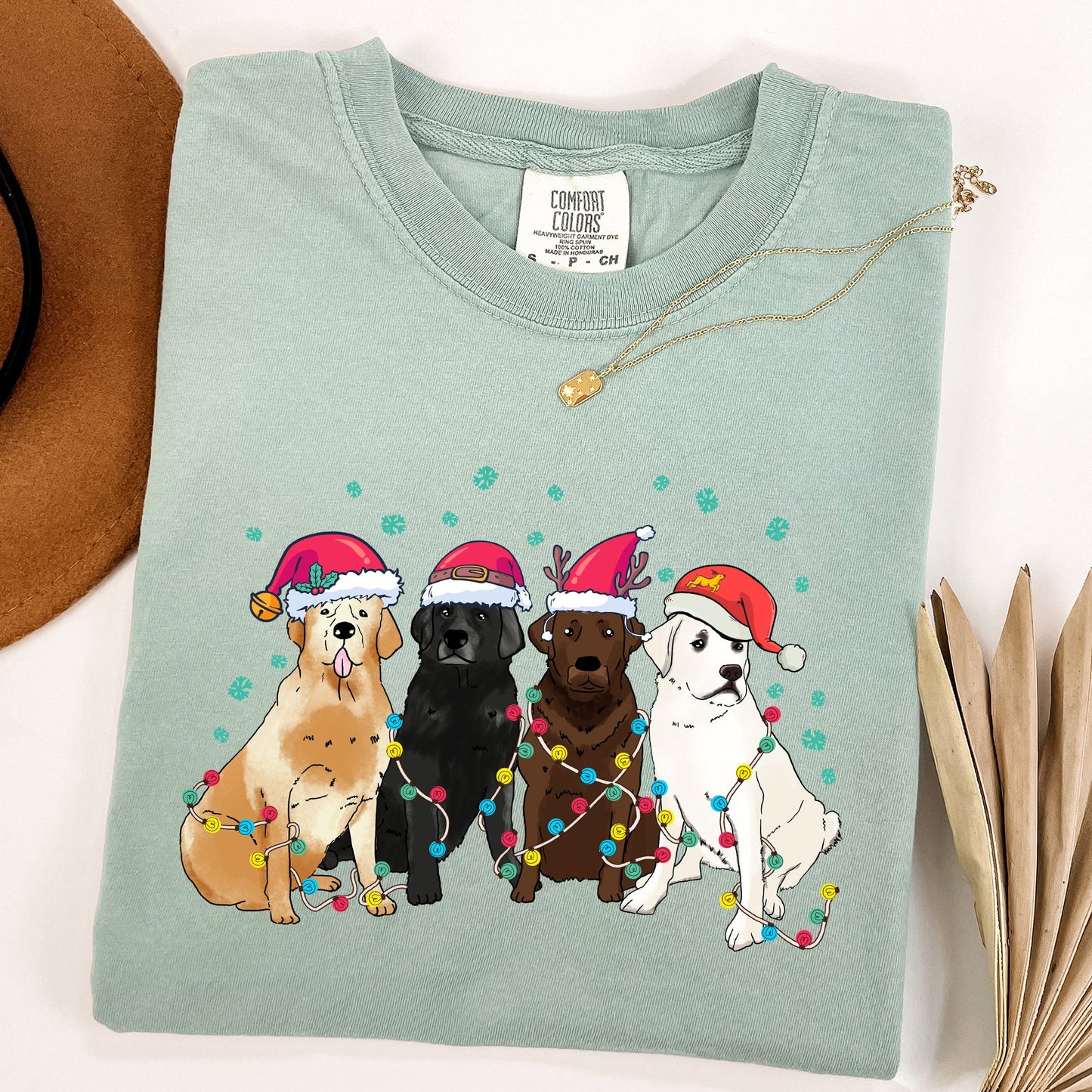 Christmas Dogs, Puppies, Dog Lovers, Santa, Winter, Snow, Xmas Tshirt Comfort Colors T-Shirt