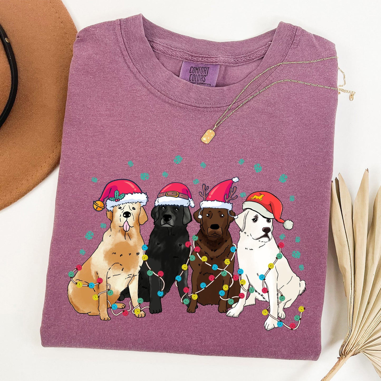 Christmas Dogs, Puppies, Dog Lovers, Santa, Winter, Snow, Xmas Tshirt Comfort Colors T-Shirt