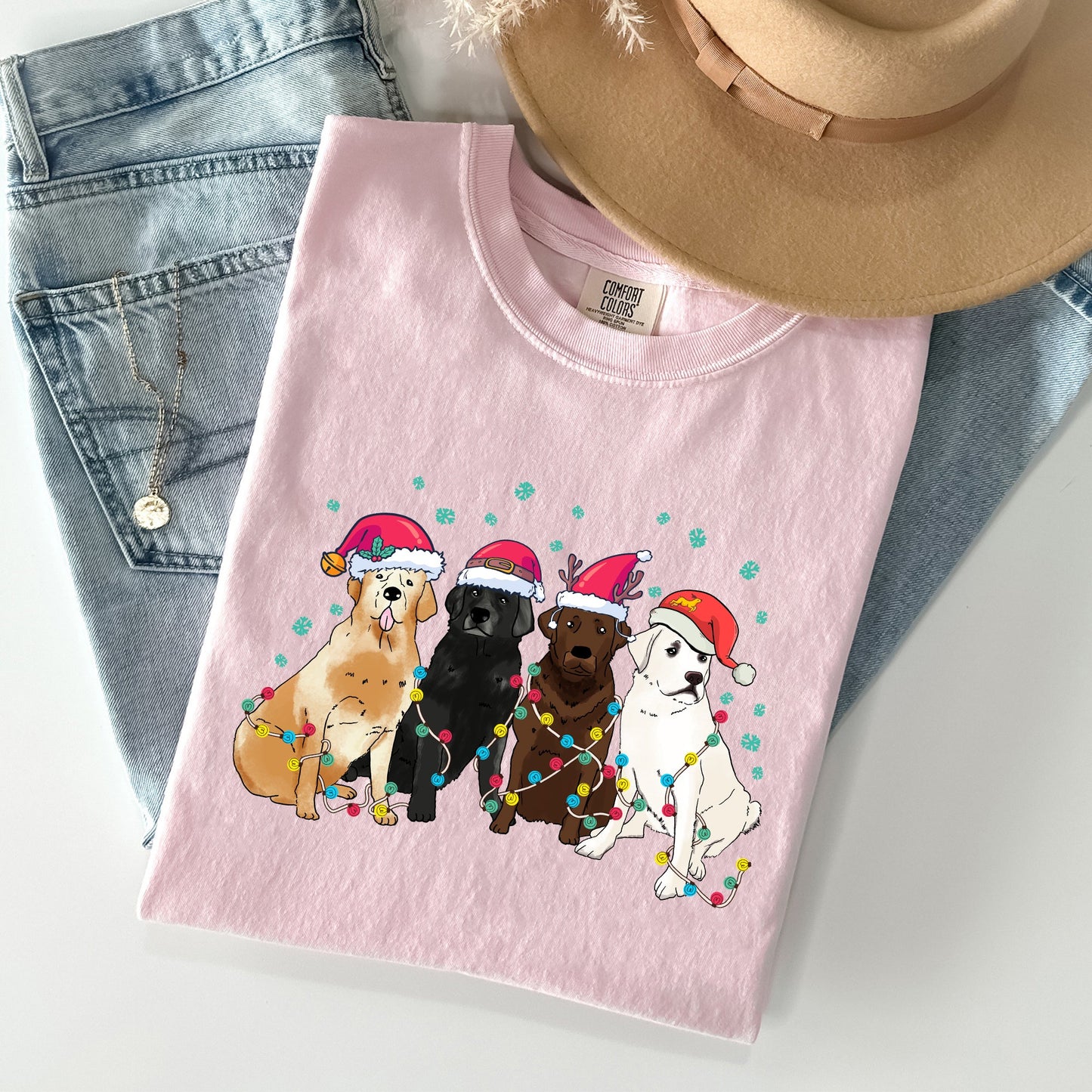 Christmas Dogs, Puppies, Dog Lovers, Santa, Winter, Snow, Xmas Tshirt Comfort Colors T-Shirt