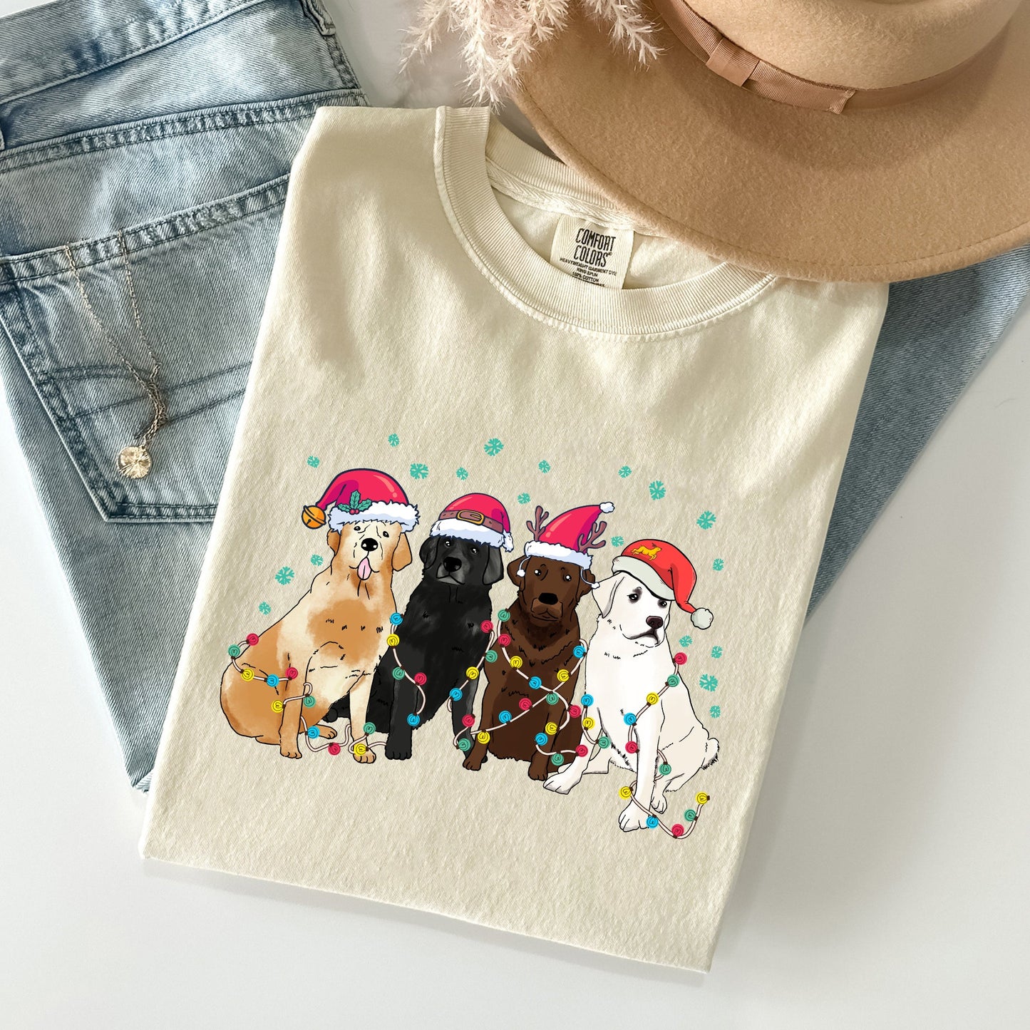 Christmas Dogs, Puppies, Dog Lovers, Santa, Winter, Snow, Xmas Tshirt Comfort Colors T-Shirt