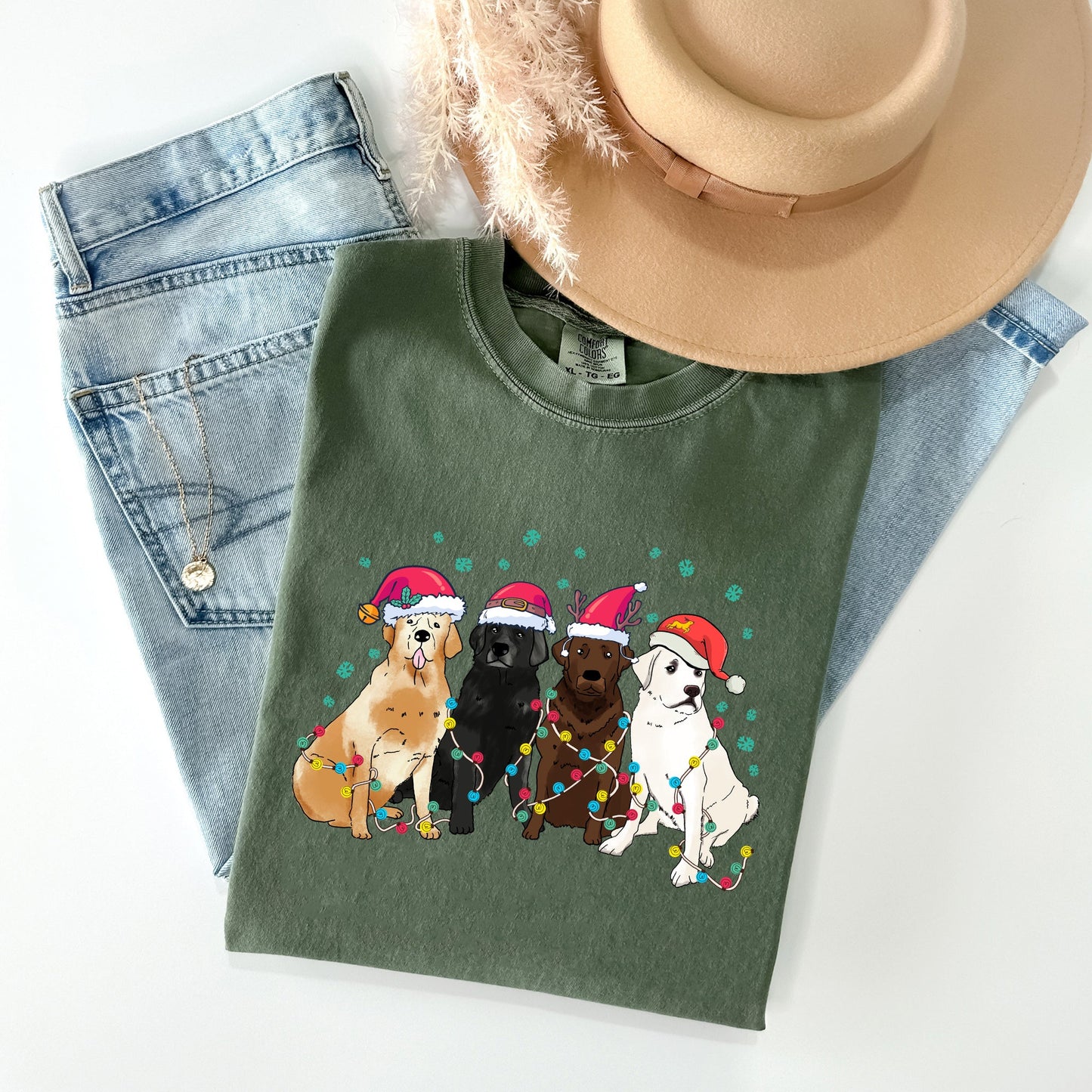 Christmas Dogs, Puppies, Dog Lovers, Santa, Winter, Snow, Xmas Tshirt Comfort Colors T-Shirt