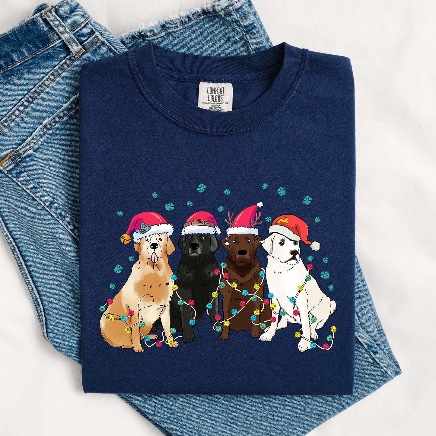 Christmas Dogs, Puppies, Dog Lovers, Santa, Winter, Snow, Xmas Tshirt Comfort Colors T-Shirt