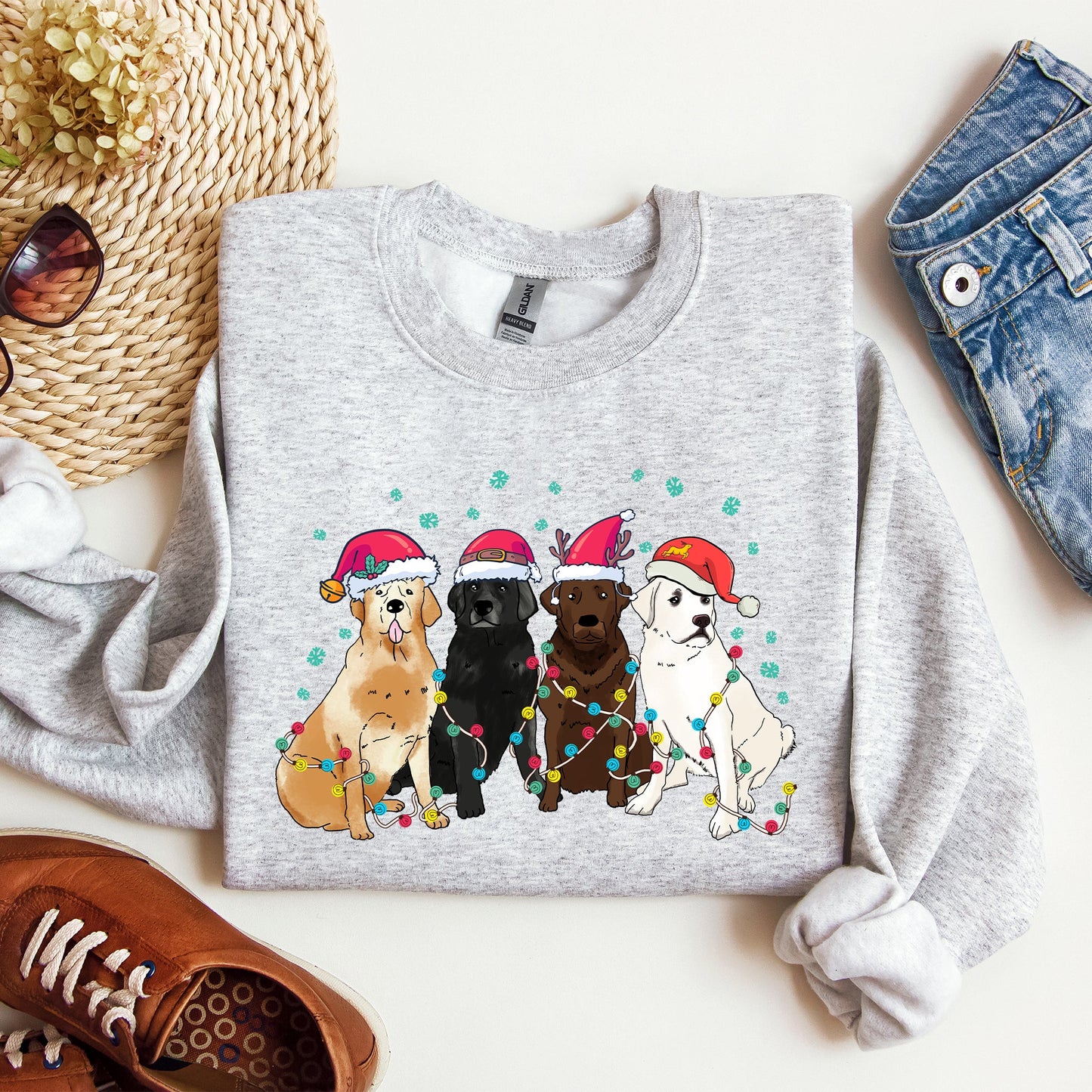 Christmas Dogs, Puppies, Dog Lovers, Santa, Winter, Snow, Xmas Sweatshirt