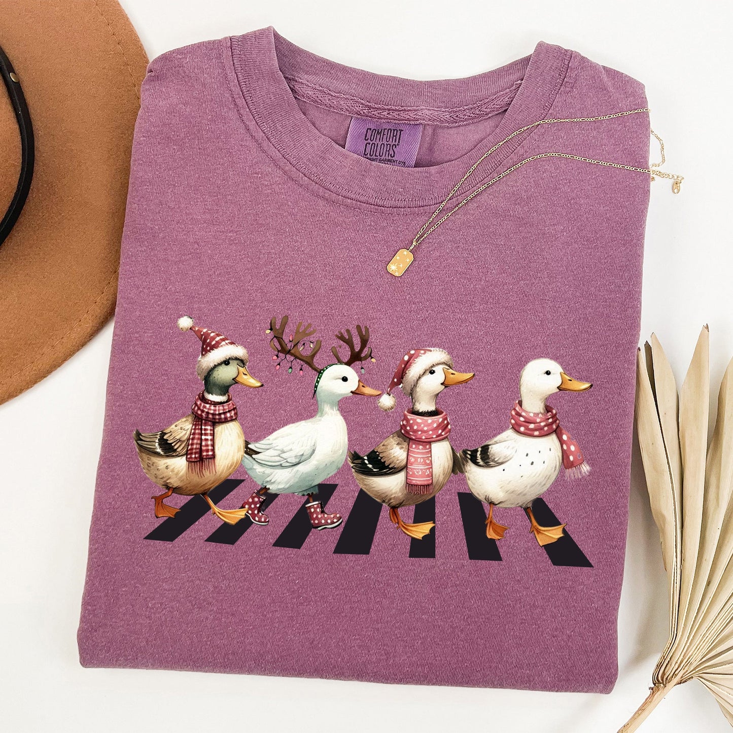 Christmas Ducks, Farm Animals, Crossing Road, Santa, Winter, Snow, Xmas Tshirt Comfort Colors T-Shirt