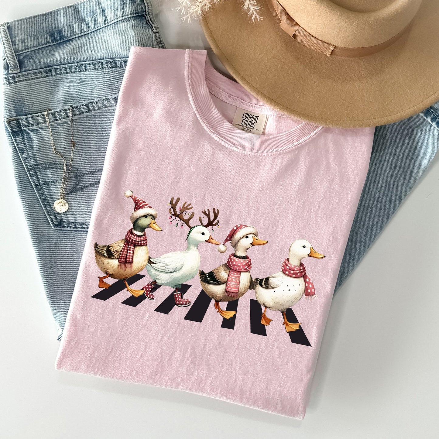 Christmas Ducks, Farm Animals, Crossing Road, Santa, Winter, Snow, Xmas Tshirt Comfort Colors T-Shirt