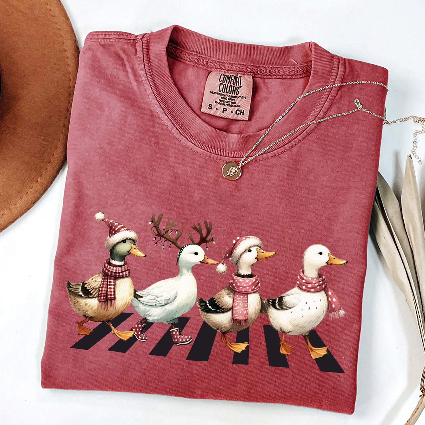 Christmas Ducks, Farm Animals, Crossing Road, Santa, Winter, Snow, Xmas Tshirt Comfort Colors T-Shirt