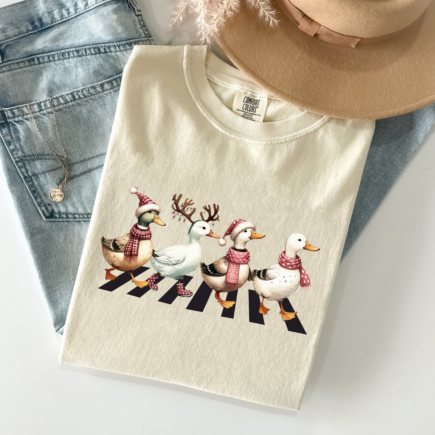 Christmas Ducks, Farm Animals, Crossing Road, Santa, Winter, Snow, Xmas Tshirt Comfort Colors T-Shirt