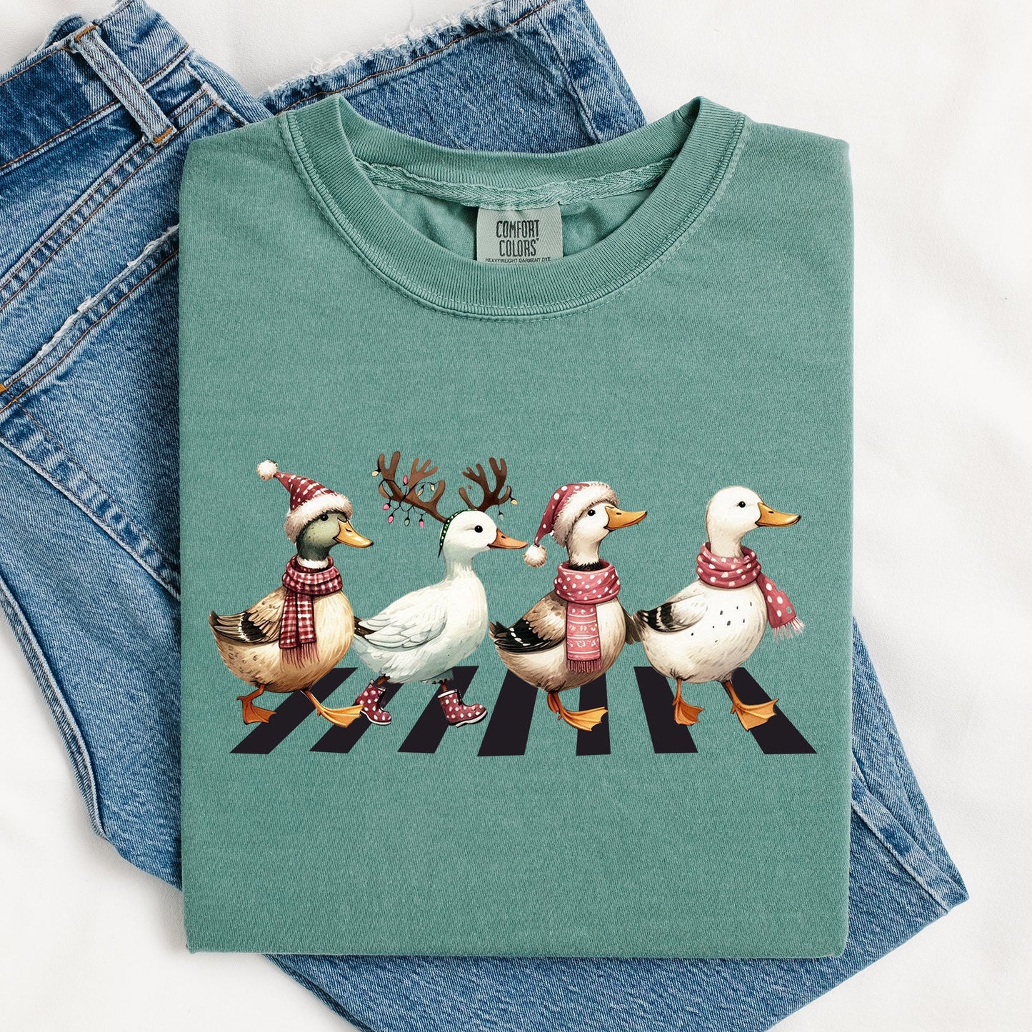 Christmas Ducks, Farm Animals, Crossing Road, Santa, Winter, Snow, Xmas Tshirt Comfort Colors T-Shirt