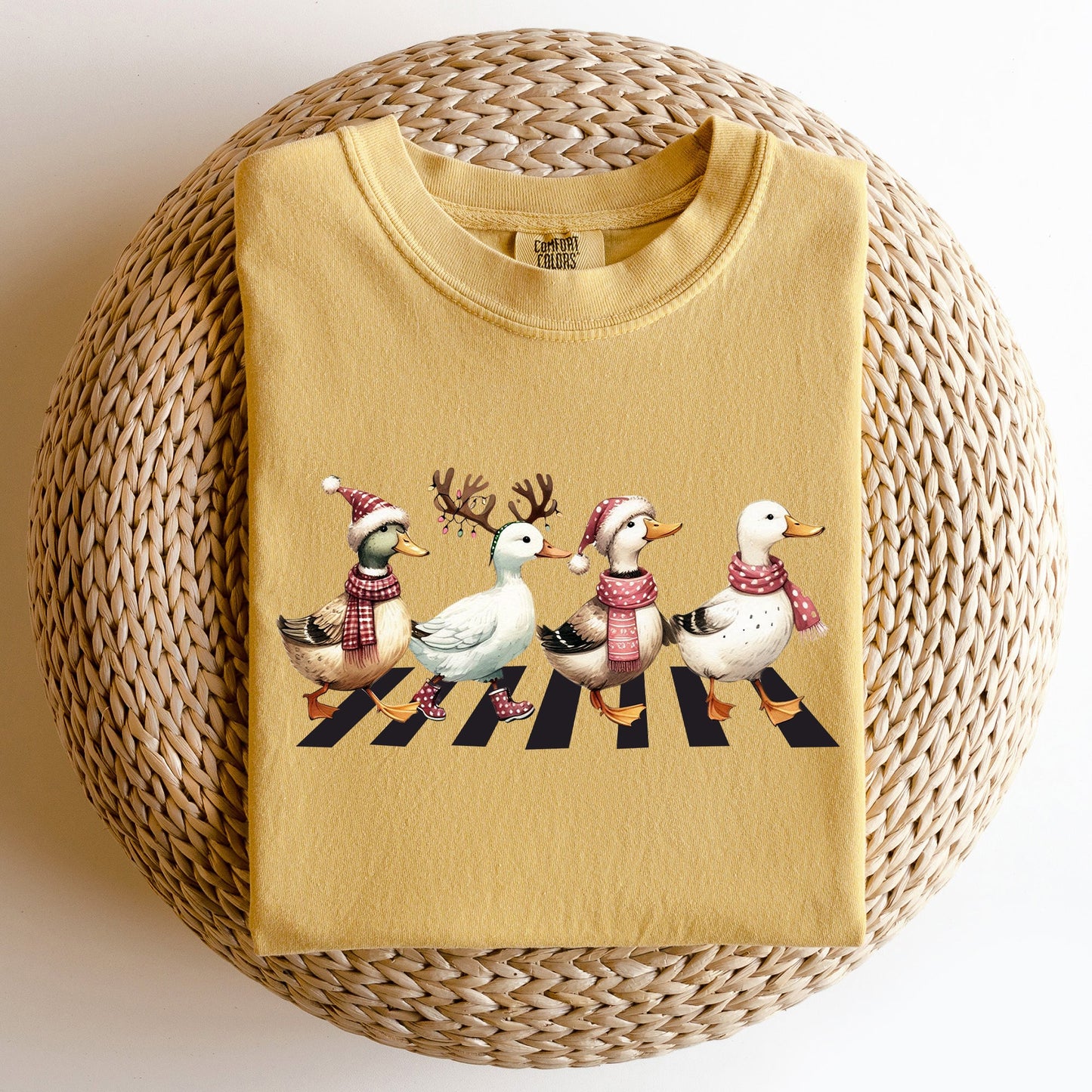 Christmas Ducks, Farm Animals, Crossing Road, Santa, Winter, Snow, Xmas Tshirt Comfort Colors T-Shirt
